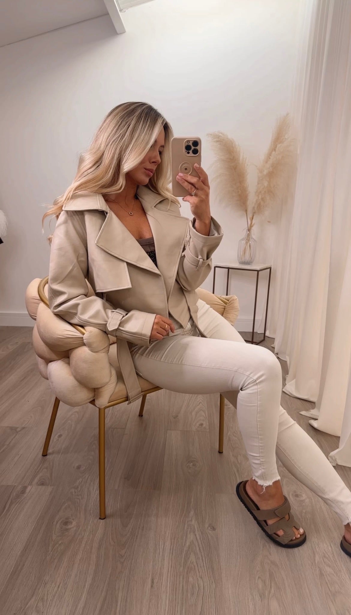 Faux Leather Crop Jacket Nude