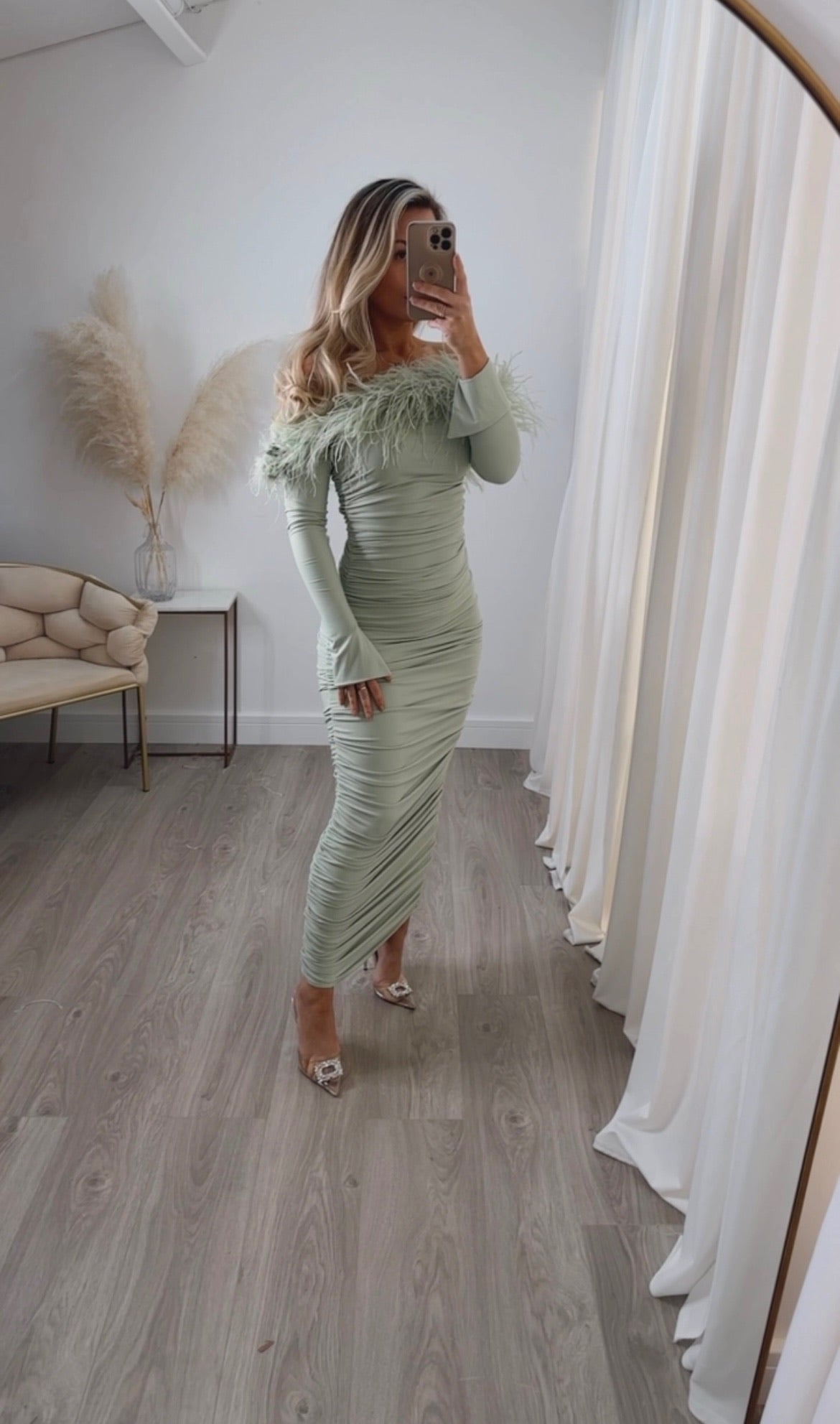 Carrie Ostrich Maxi Matcha