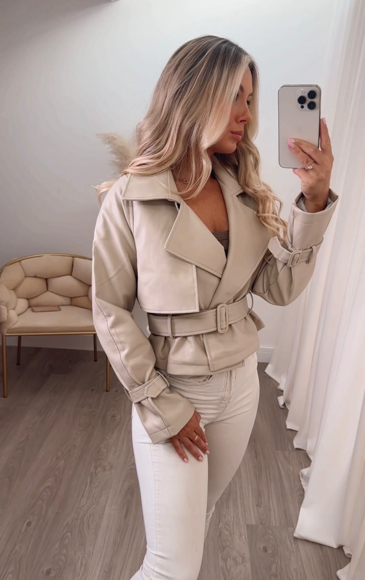 Faux Leather Crop Jacket Nude