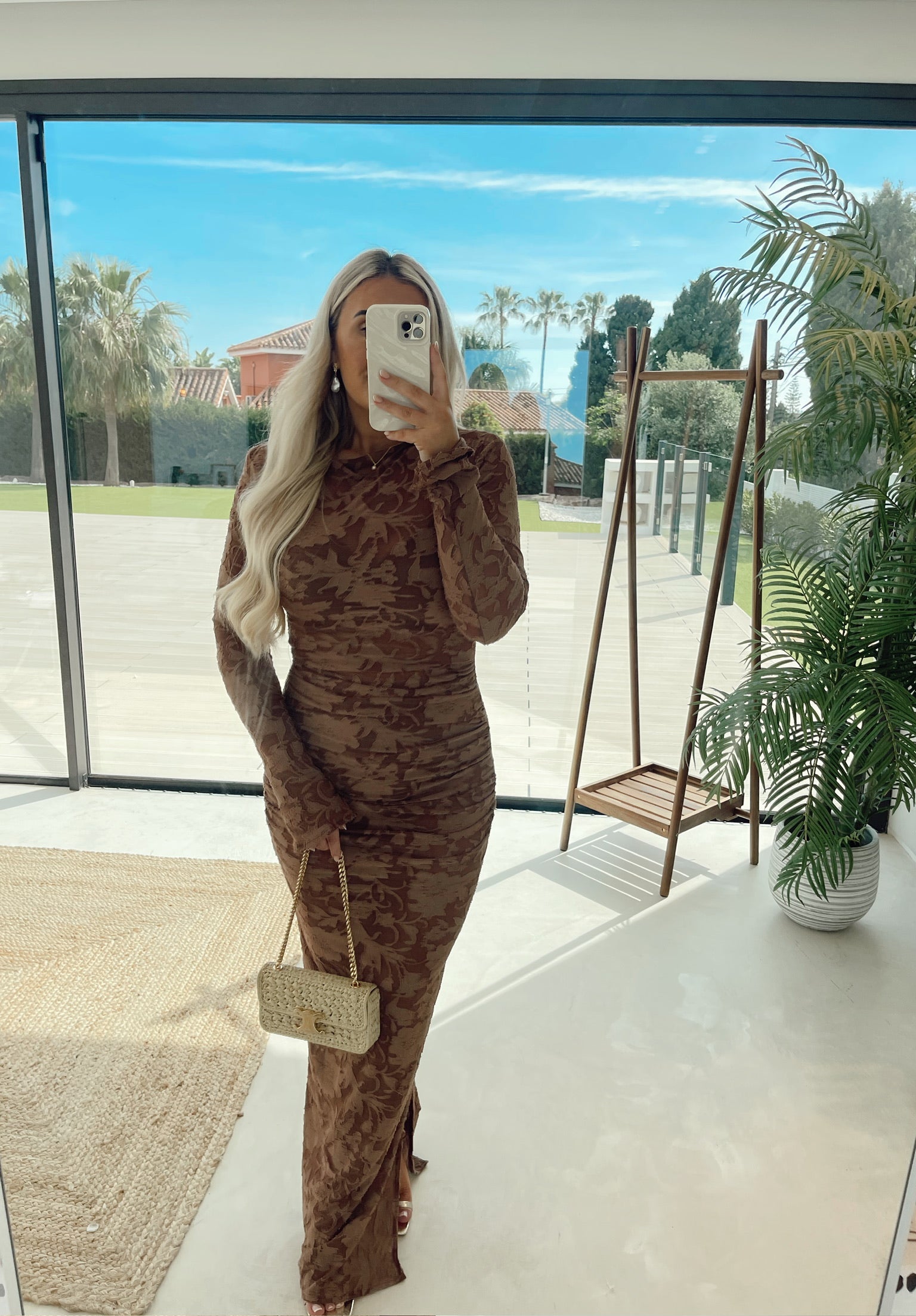 Ada Floorlength Sheer Dress Almond Brown