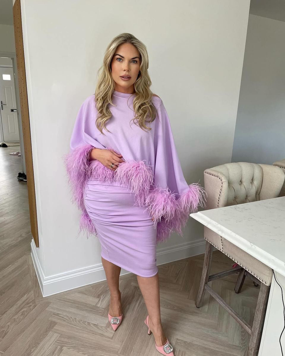 Kylie Cape Midi Skirt Set Lilac