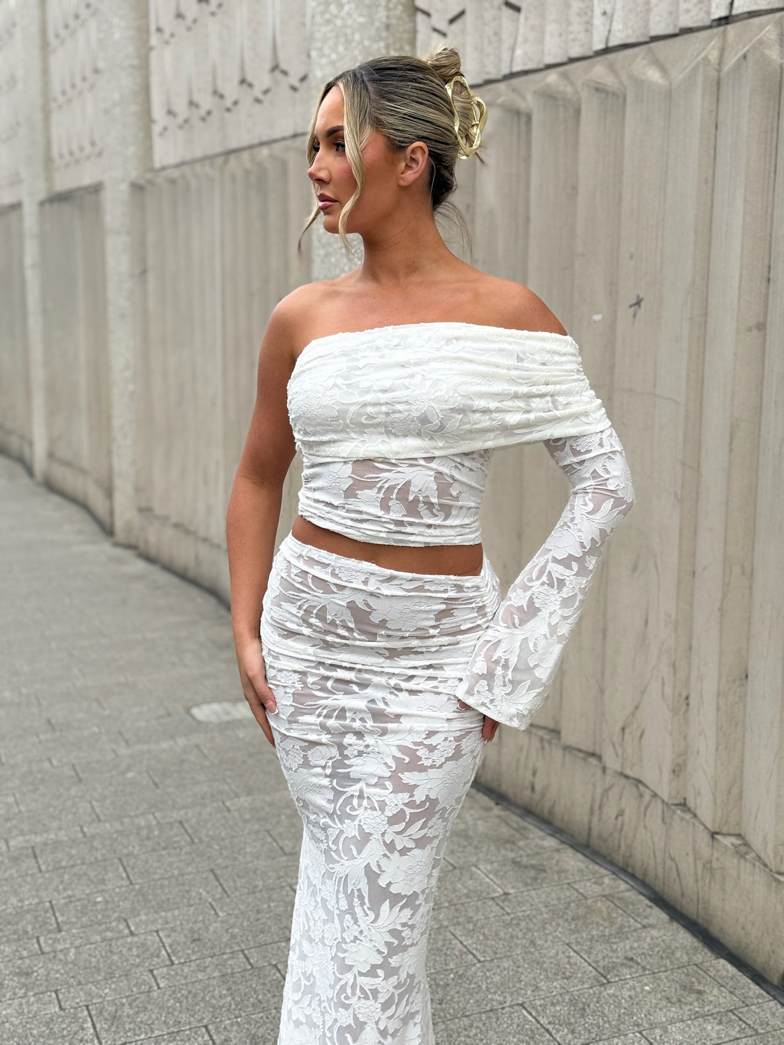 Eden One Sleeve Two Piece Set White Floral