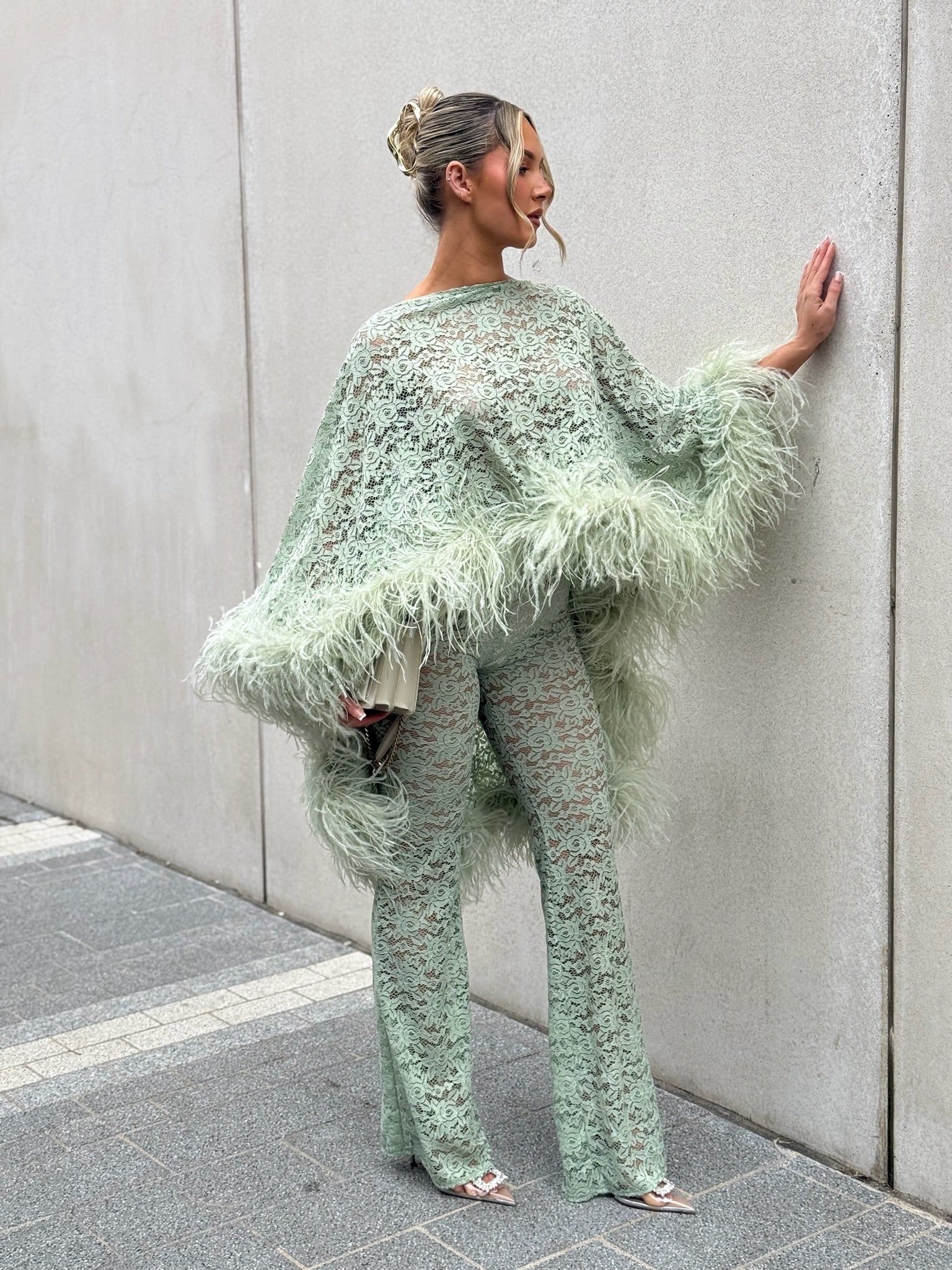 Kylie Cape Trouser Set Matcha Lace