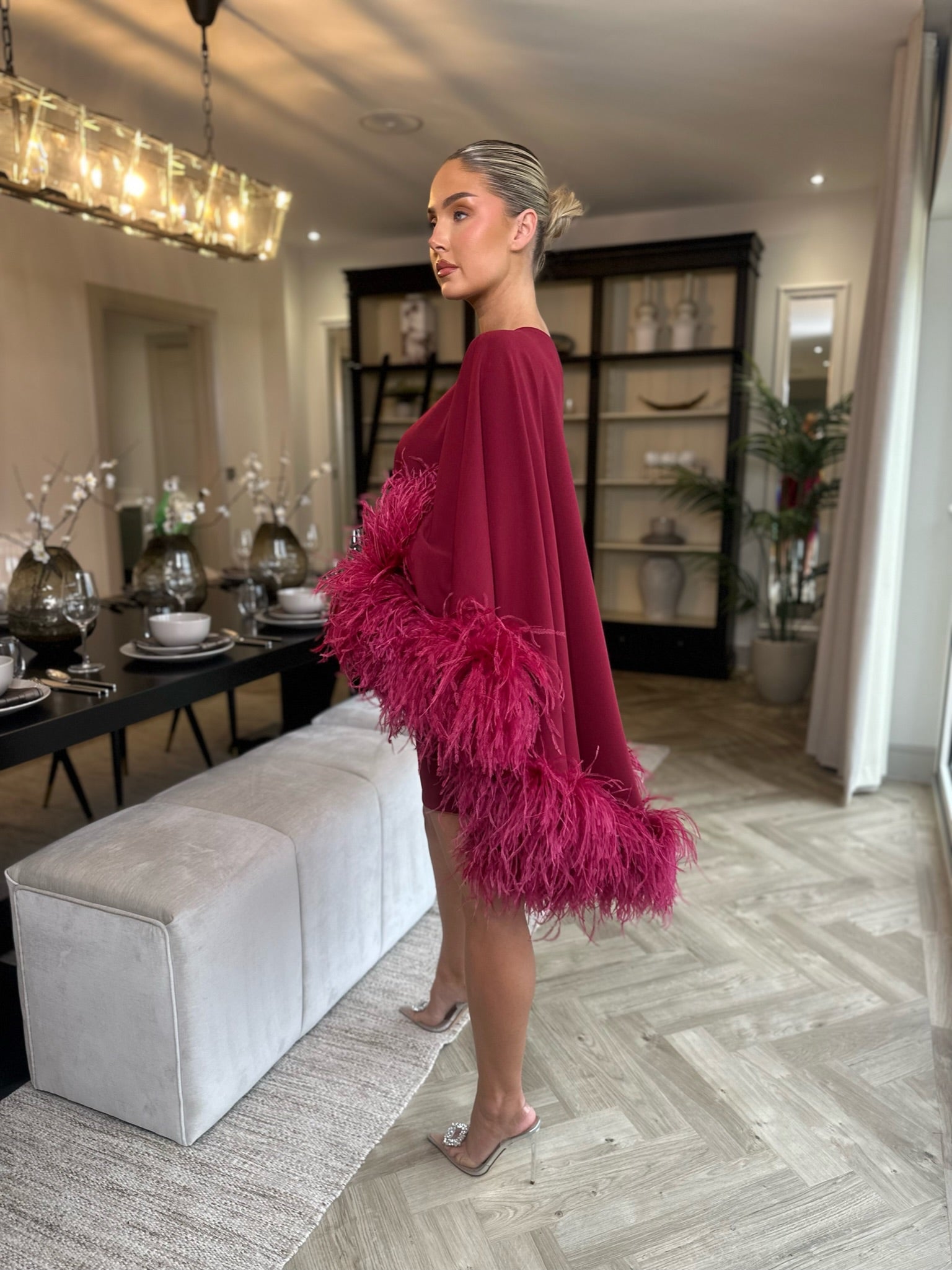 Kylie Cape Mini Skirt Set Wine