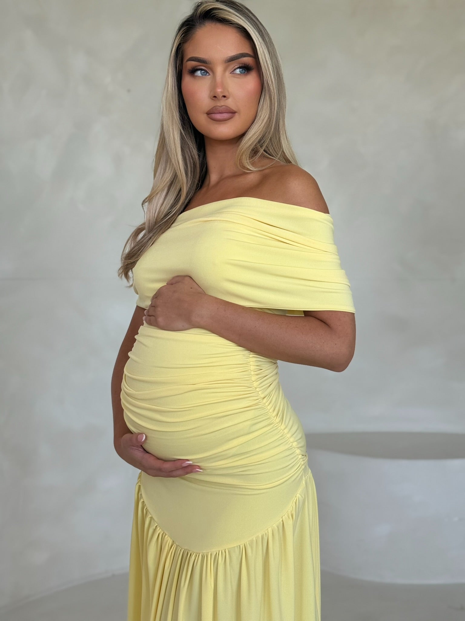 Isla Maternity Off the Shoulder maxi Dress Yellow