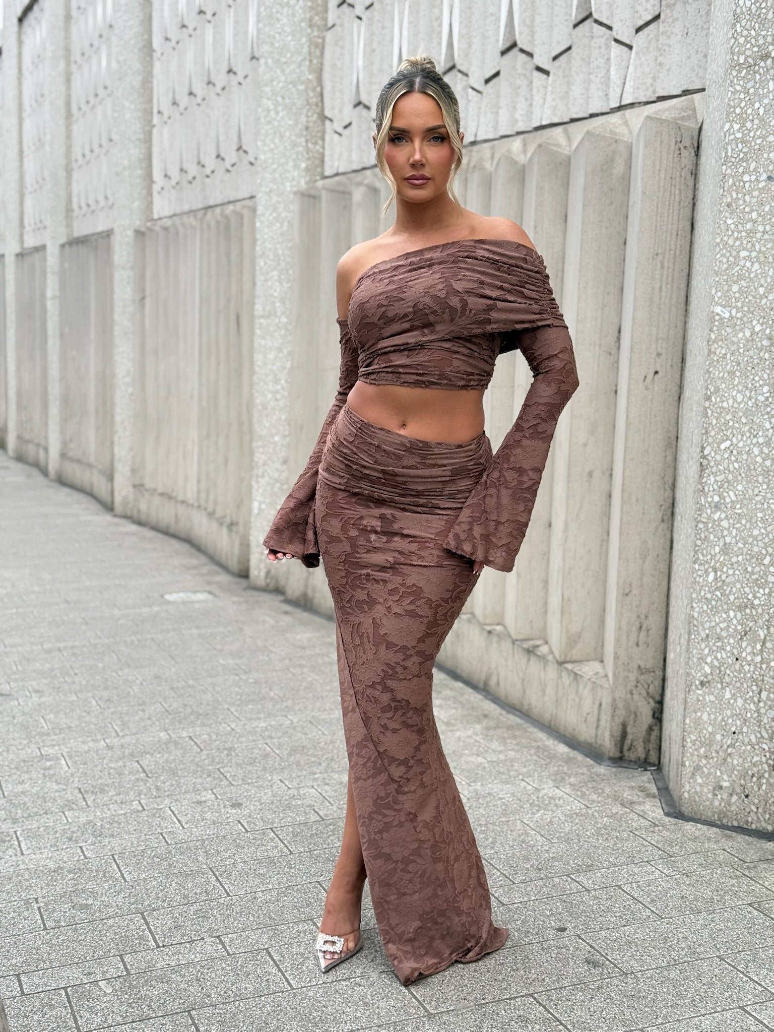 Eden Two Sleeve Two Piece Set Almond Brown Floral