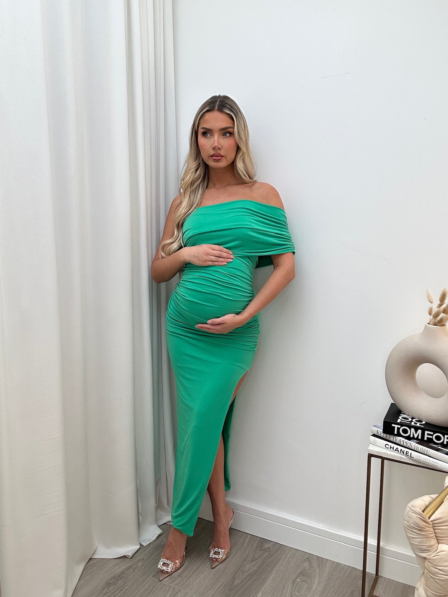 blue pin up dress 3/4 Sleeve Plaid Bodycon Maternity Dress HUNTER GREEN / SMALL main image 1