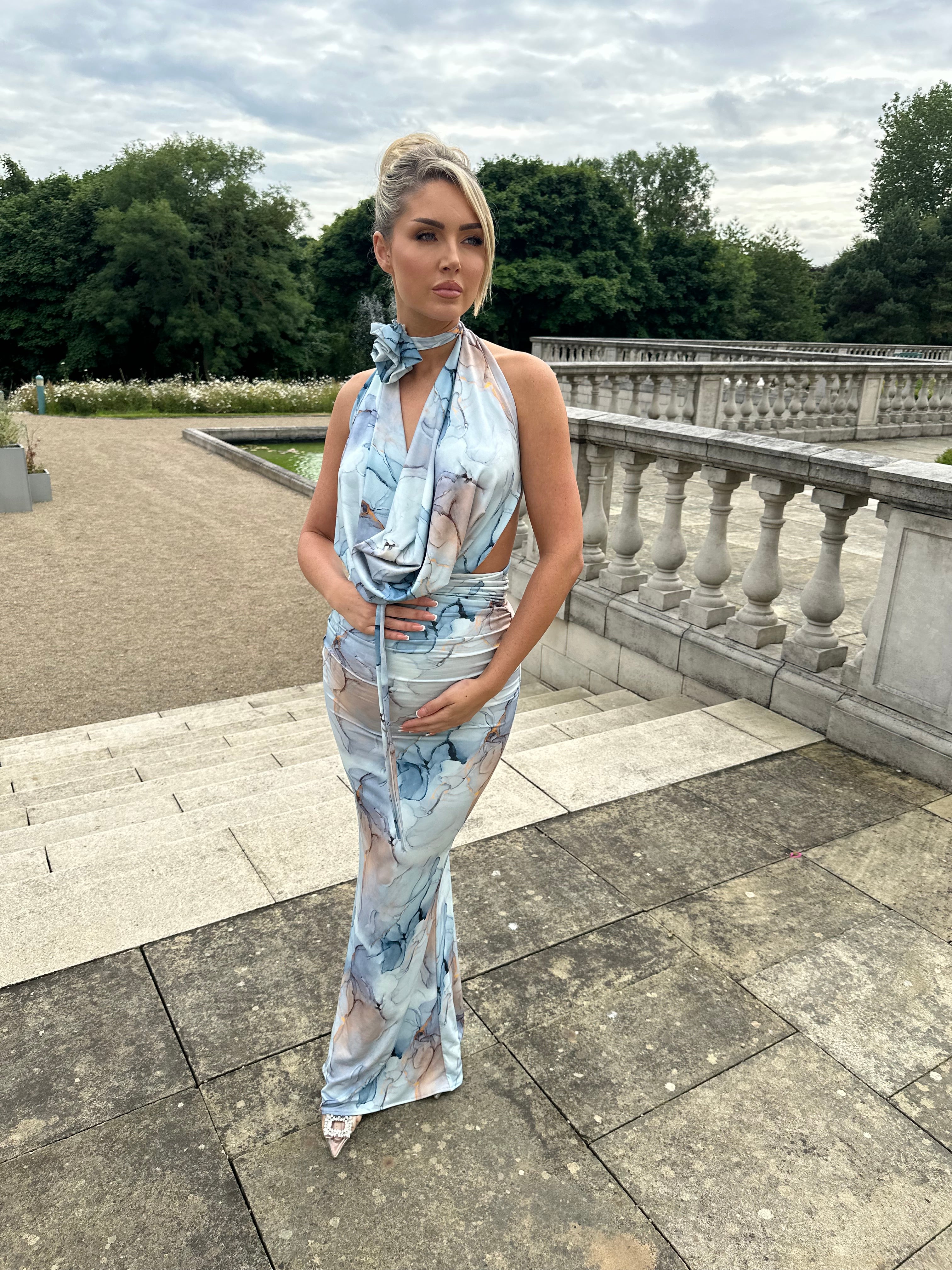 Rose Maternity Dress Blue Marble