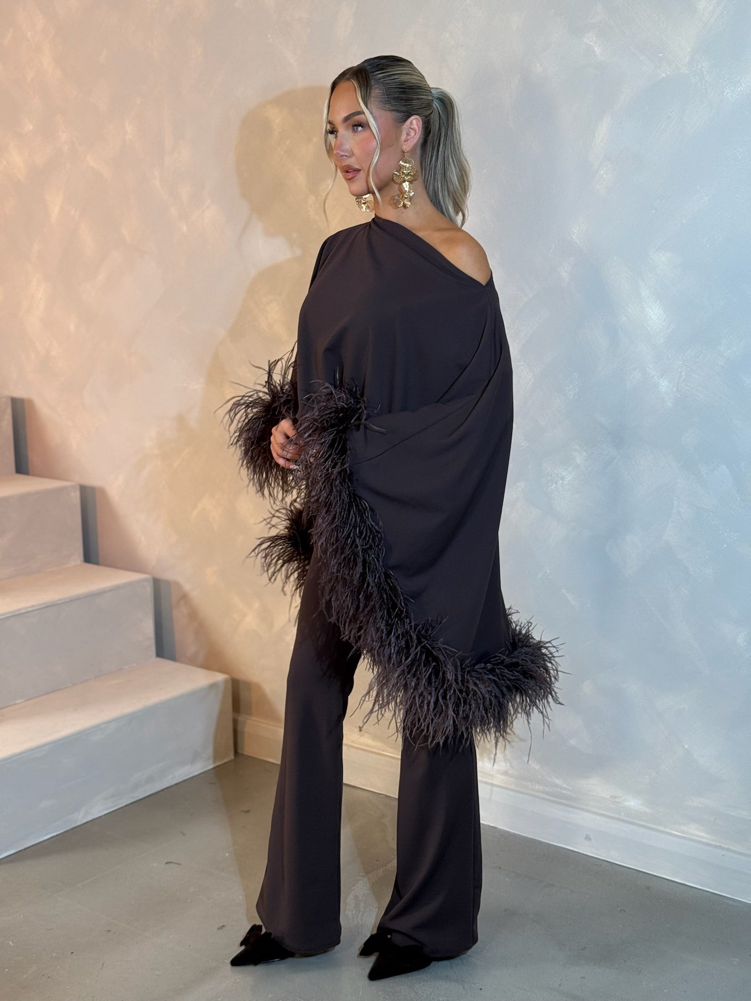 Kylie Cape Trouser Set Chocolate brown