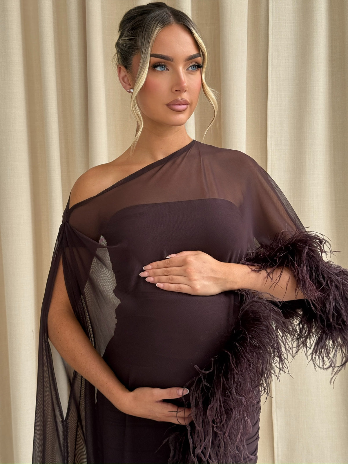 Cindy Cape Top Two Piece Maternity Set chocolate brown