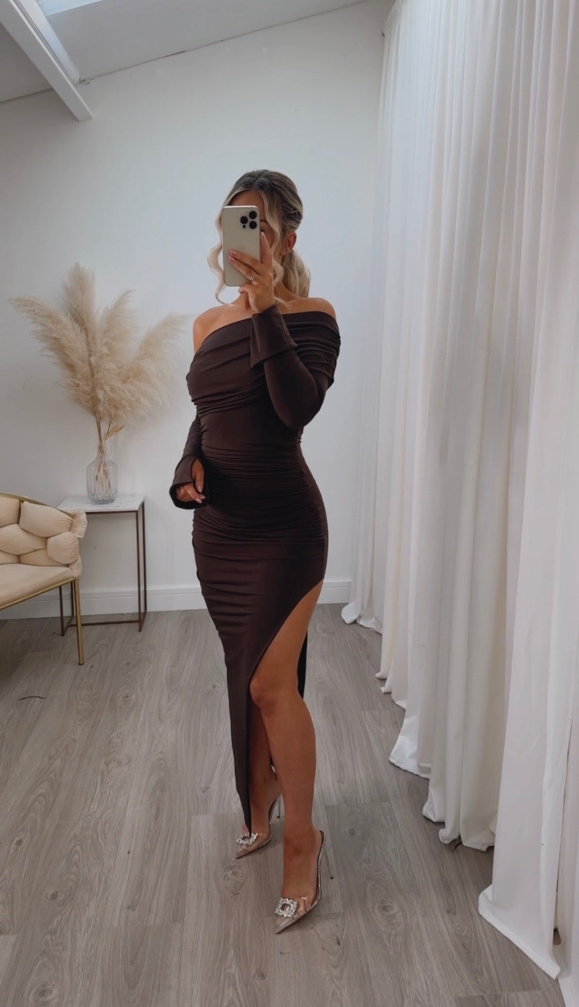 April Two Sleeve Midi Dress Chocolate brown