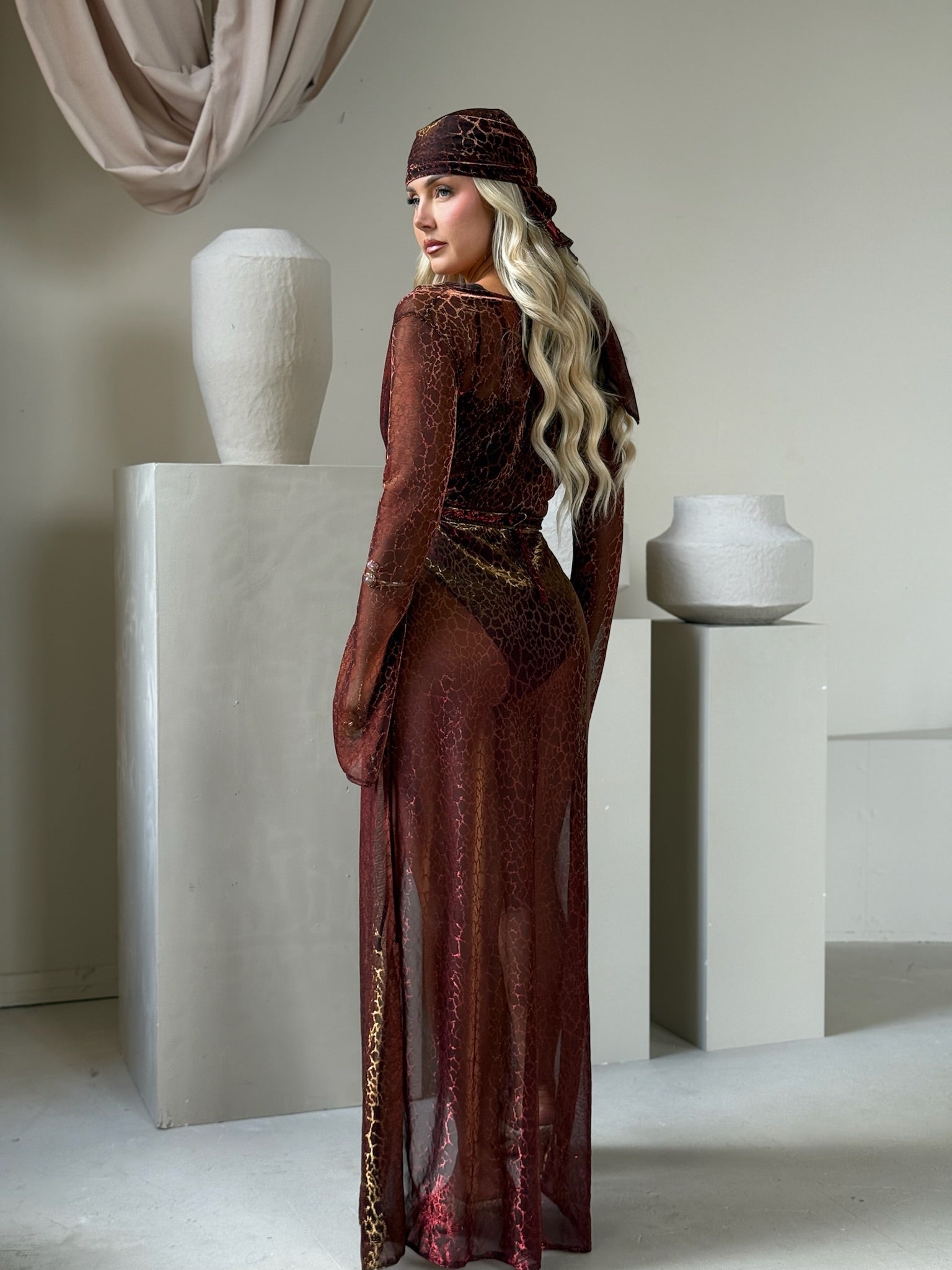 Burnt out snake mesh Kimono