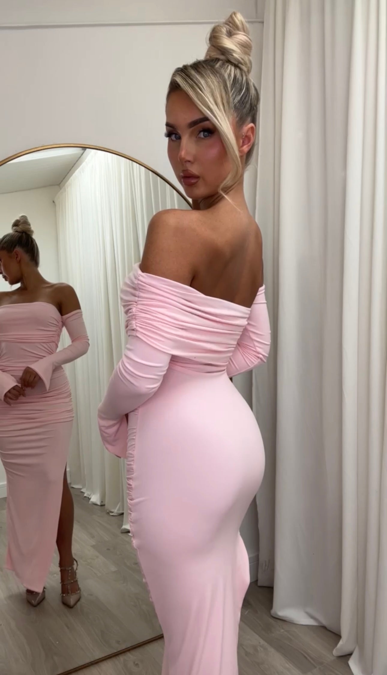 April Two Sleeve Midi Dress Baby Pink