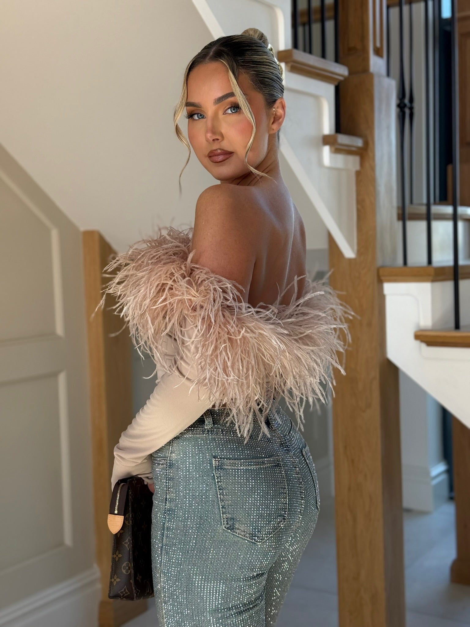 Carrie Ostrich Top Beige