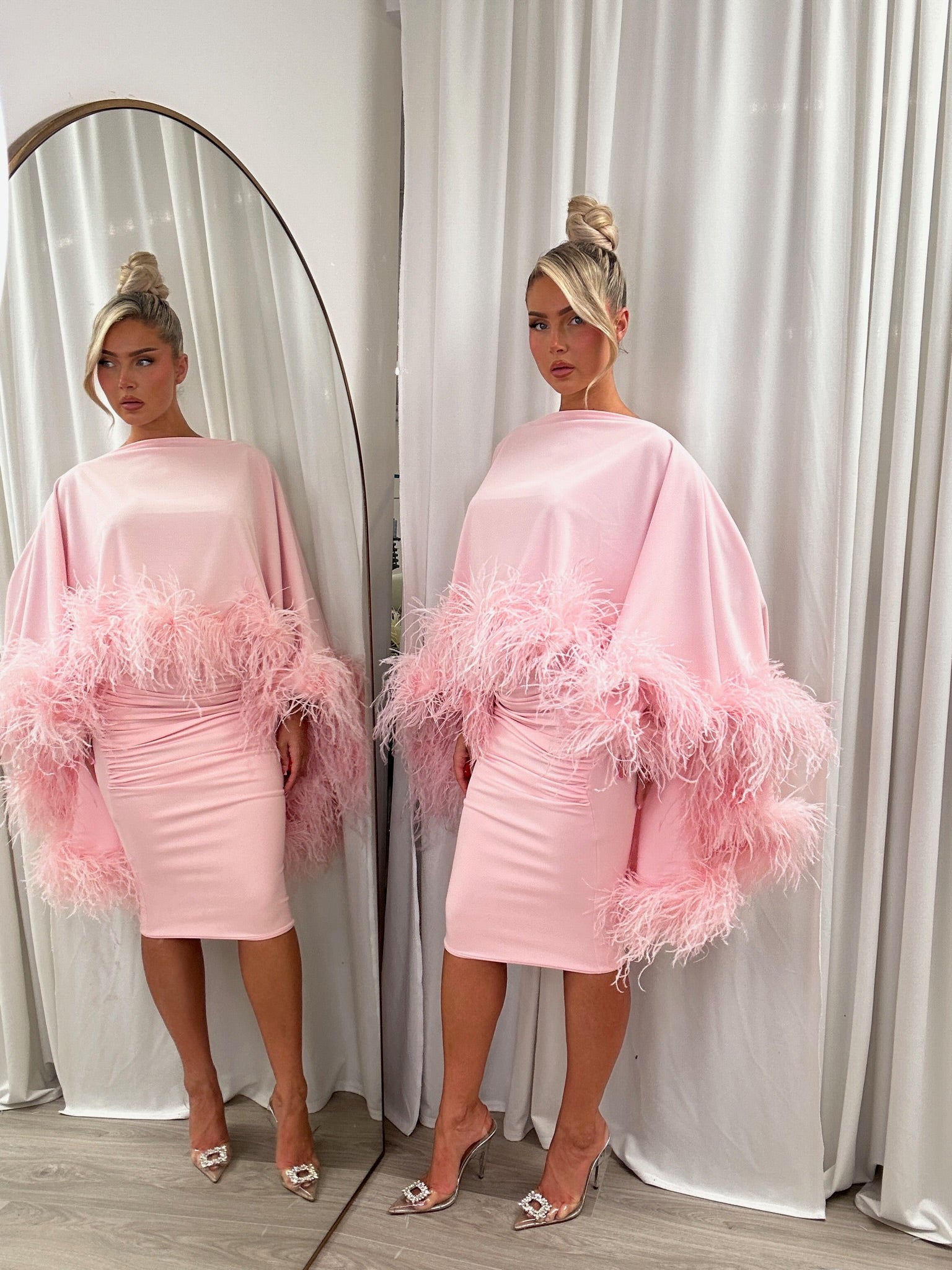 Kylie Cape Midi Skirt Set Baby Pink