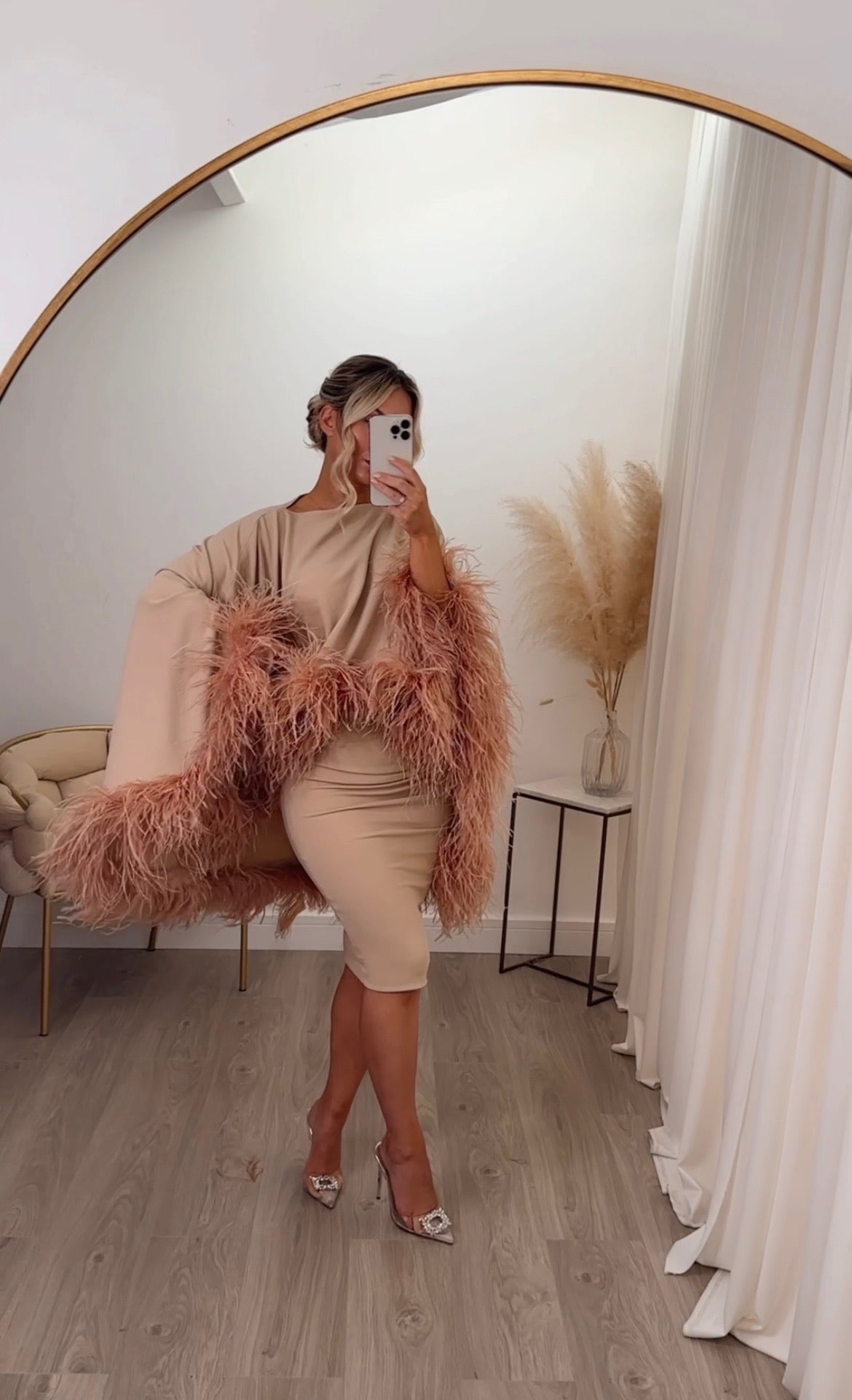 Kylie Cape Midi Skirt Set Beige