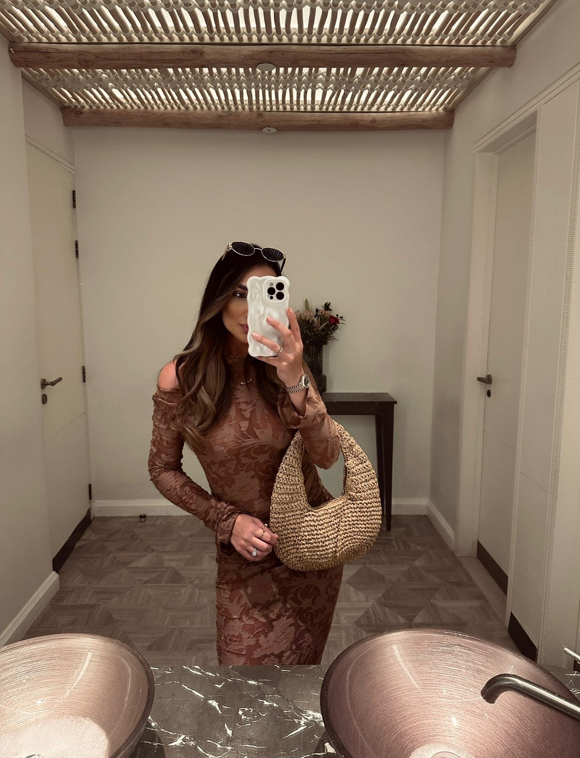Ada Floorlength Sheer Dress Almond Brown