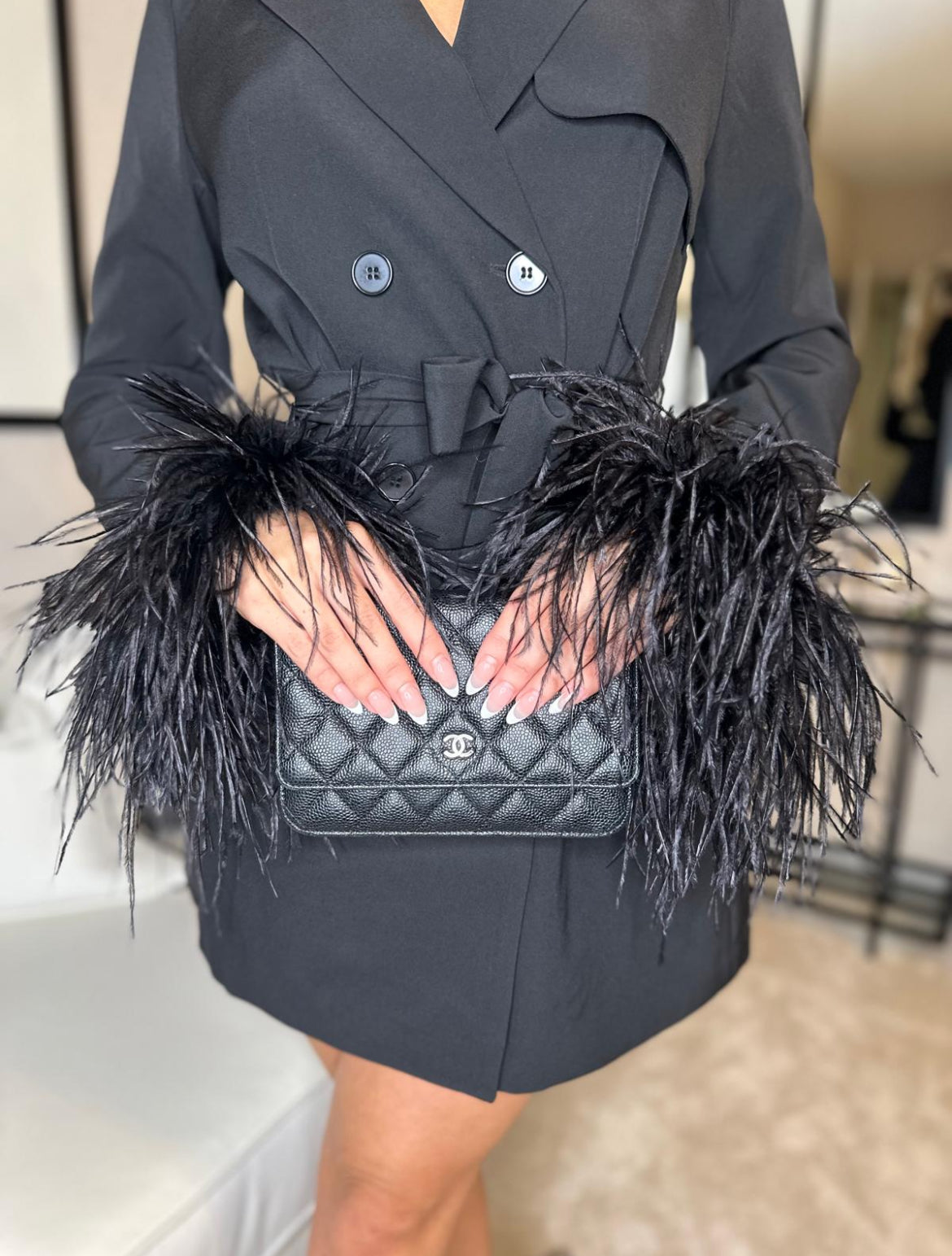 Feather Blazer Dress Black