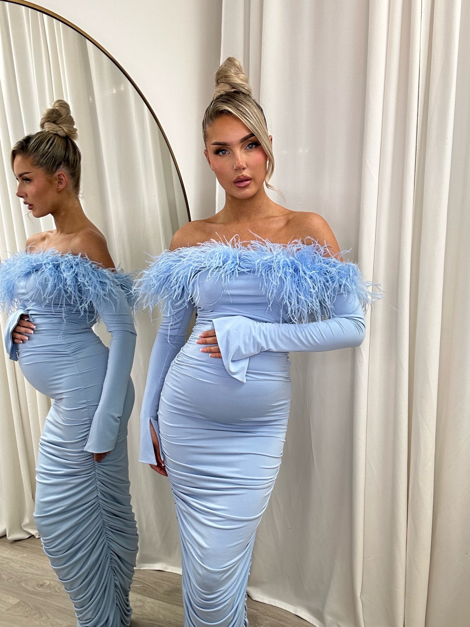 baby blue feather dress Lorina Feather Mini Dress - Blue