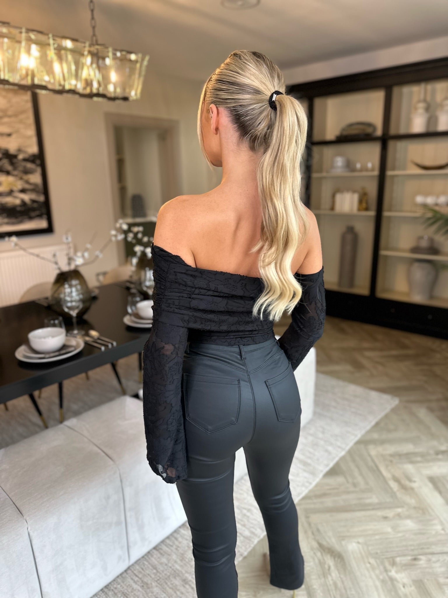 Olivia Sheer Floral Top Black