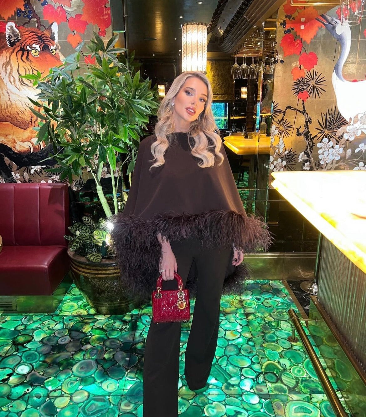 Kylie Cape Trouser Set Chocolate brown