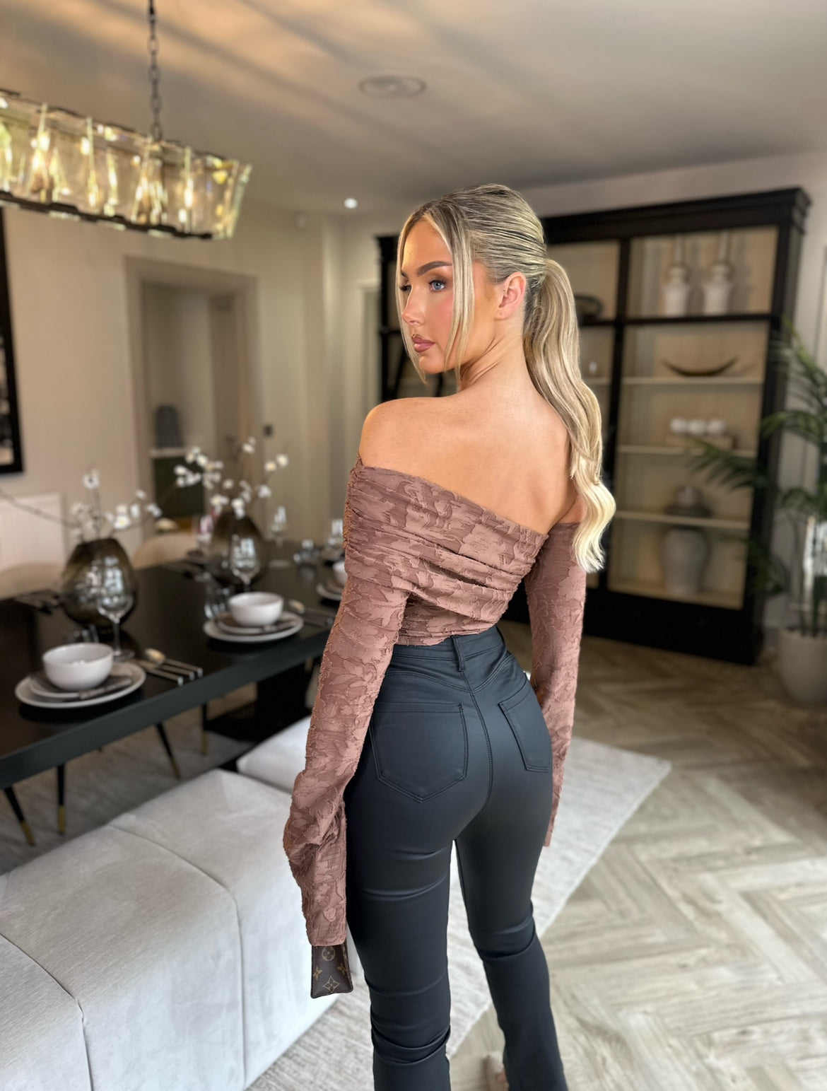 Olivia Sheer Floral Top Almond Brown