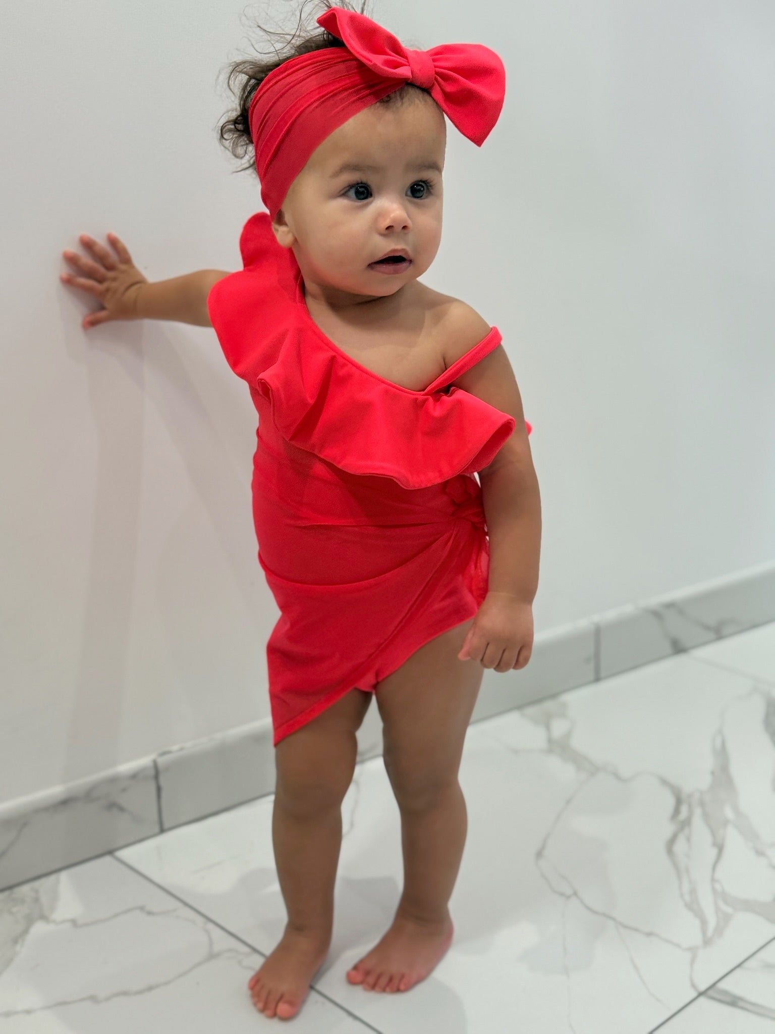 Mini Neon Red Bow Headband