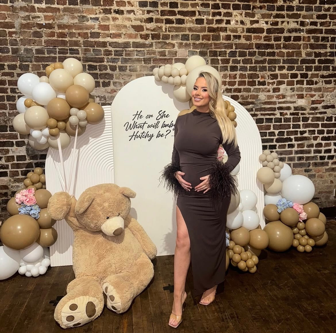 Kourtney Midi Ostrich Feather Maternity Dress Chocolate Brown