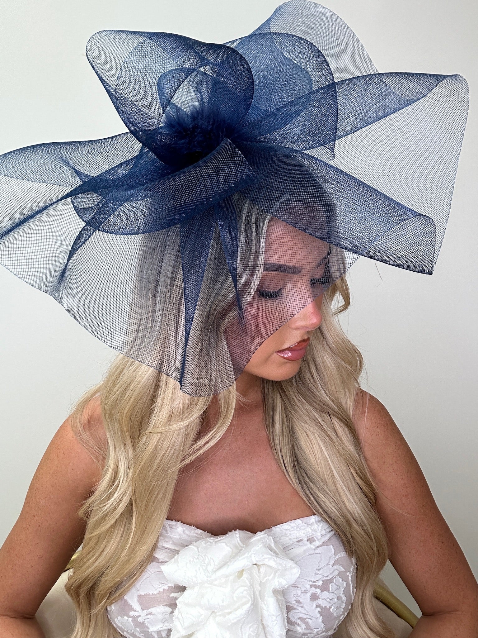 Loop Feather Fascinator Headband Navy Blue