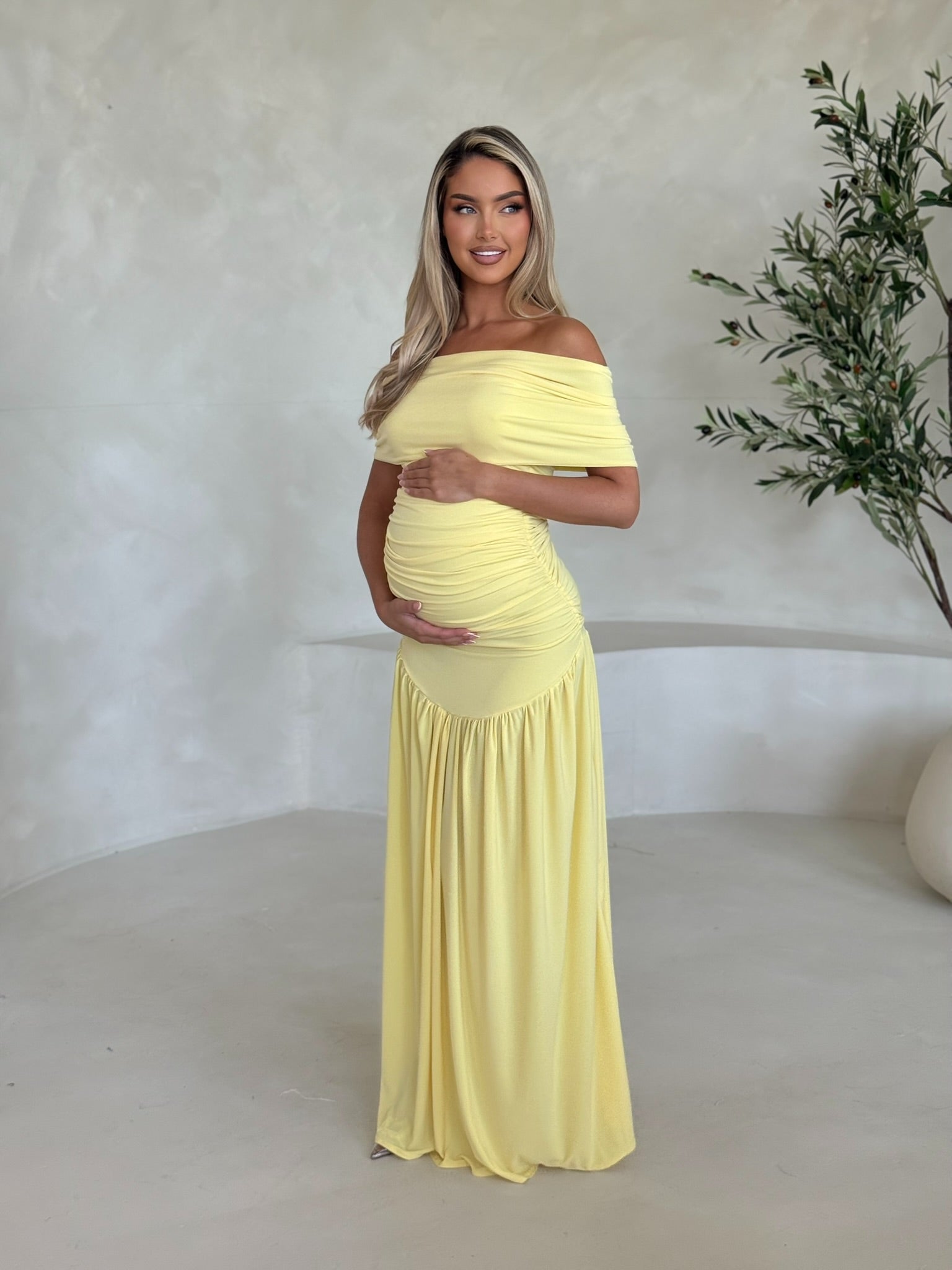 Isla Maternity Off the Shoulder maxi Dress Yellow