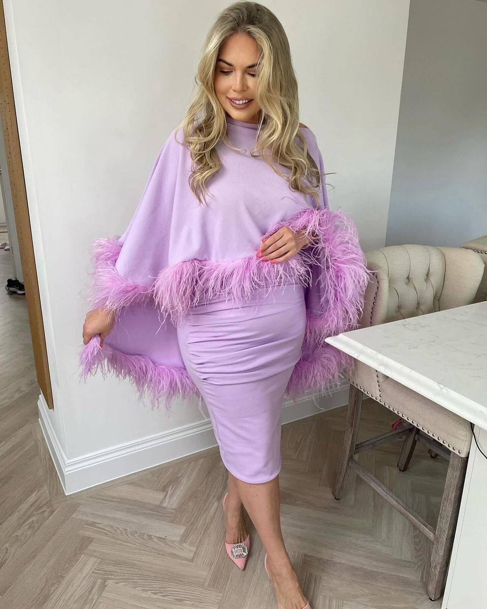 Kylie Cape Midi Skirt Set Lilac