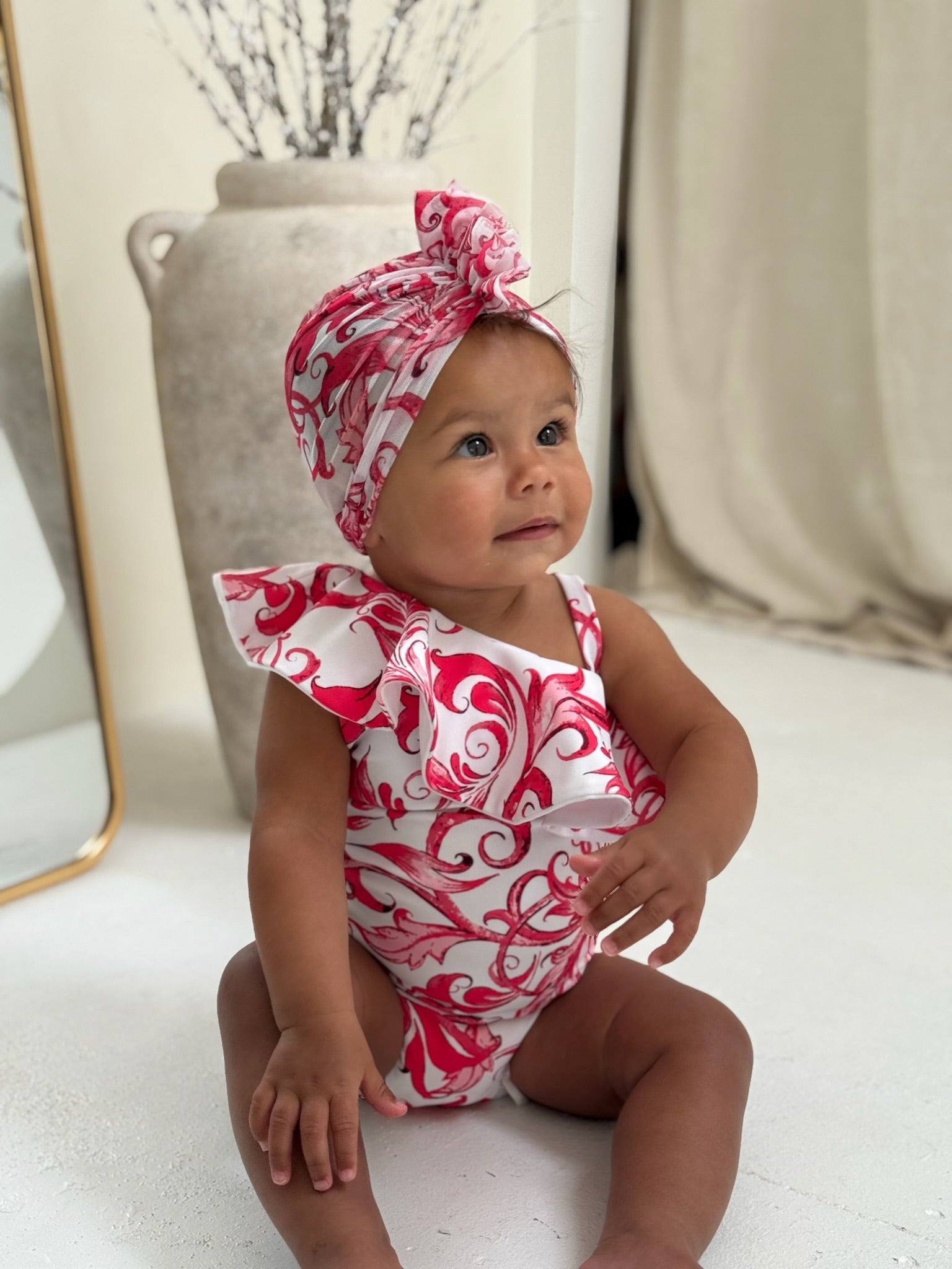 Mini Riviera Pink Ruffle Turban