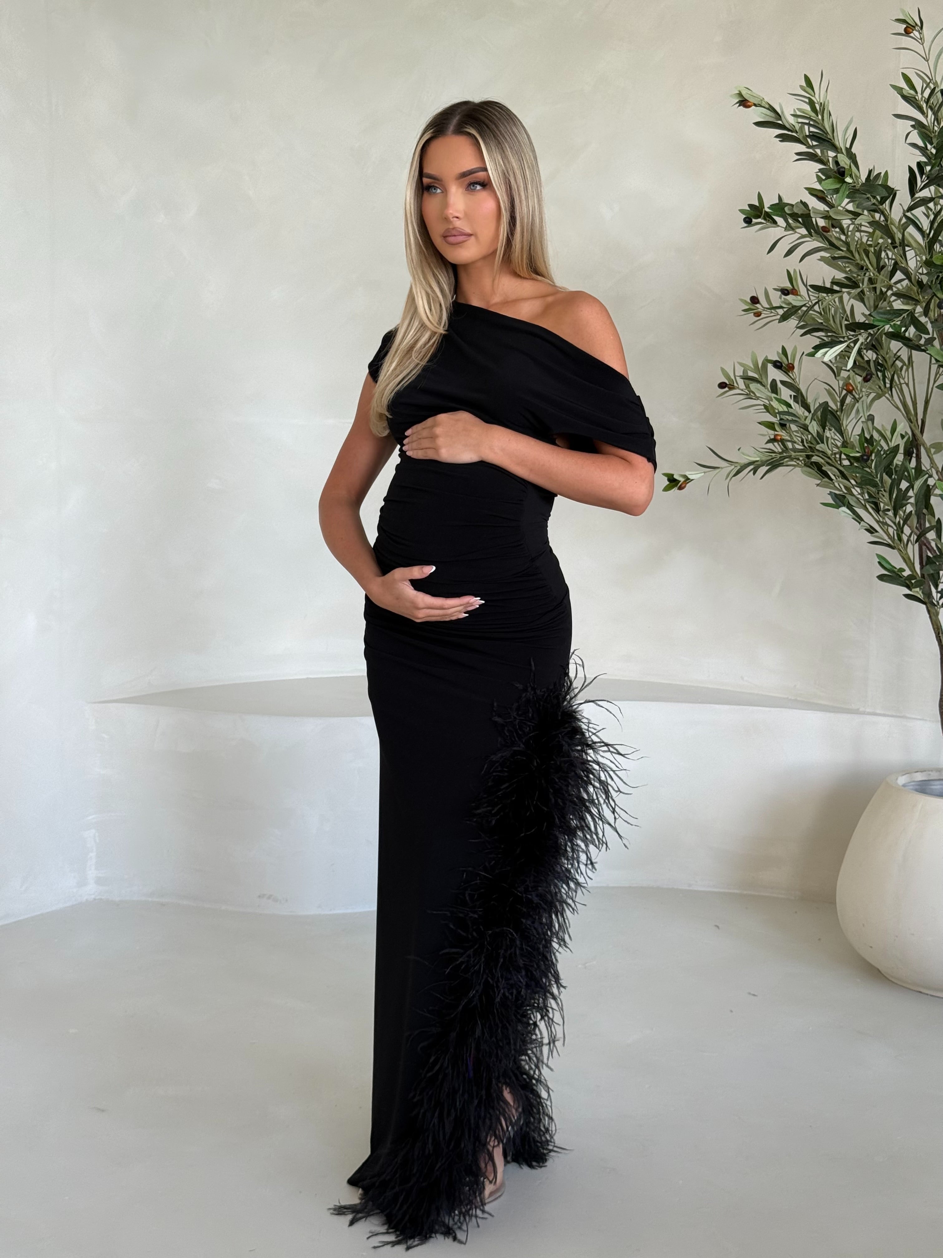 Sydney Maternity Ostrich Feather Dress Black