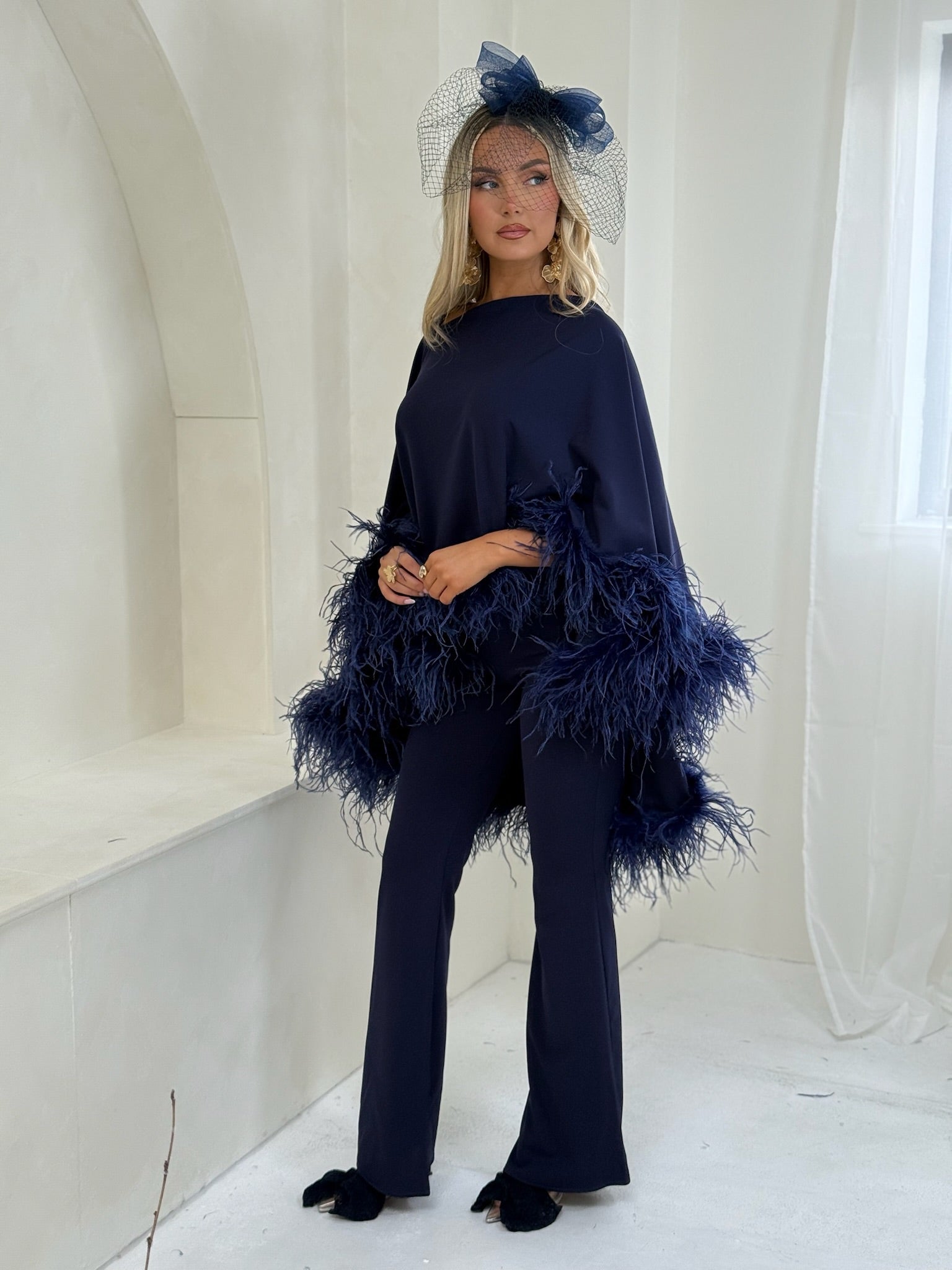 Kylie Cape Trouser Set Navy Blue