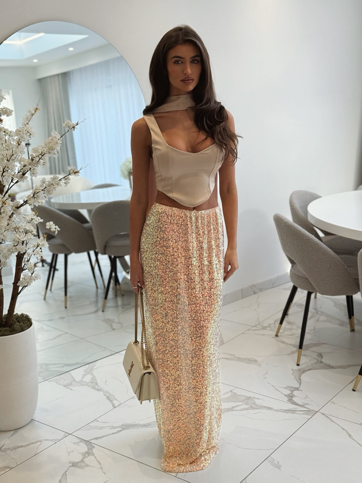 Aria Maxi Skirt Nude Blush Sequin