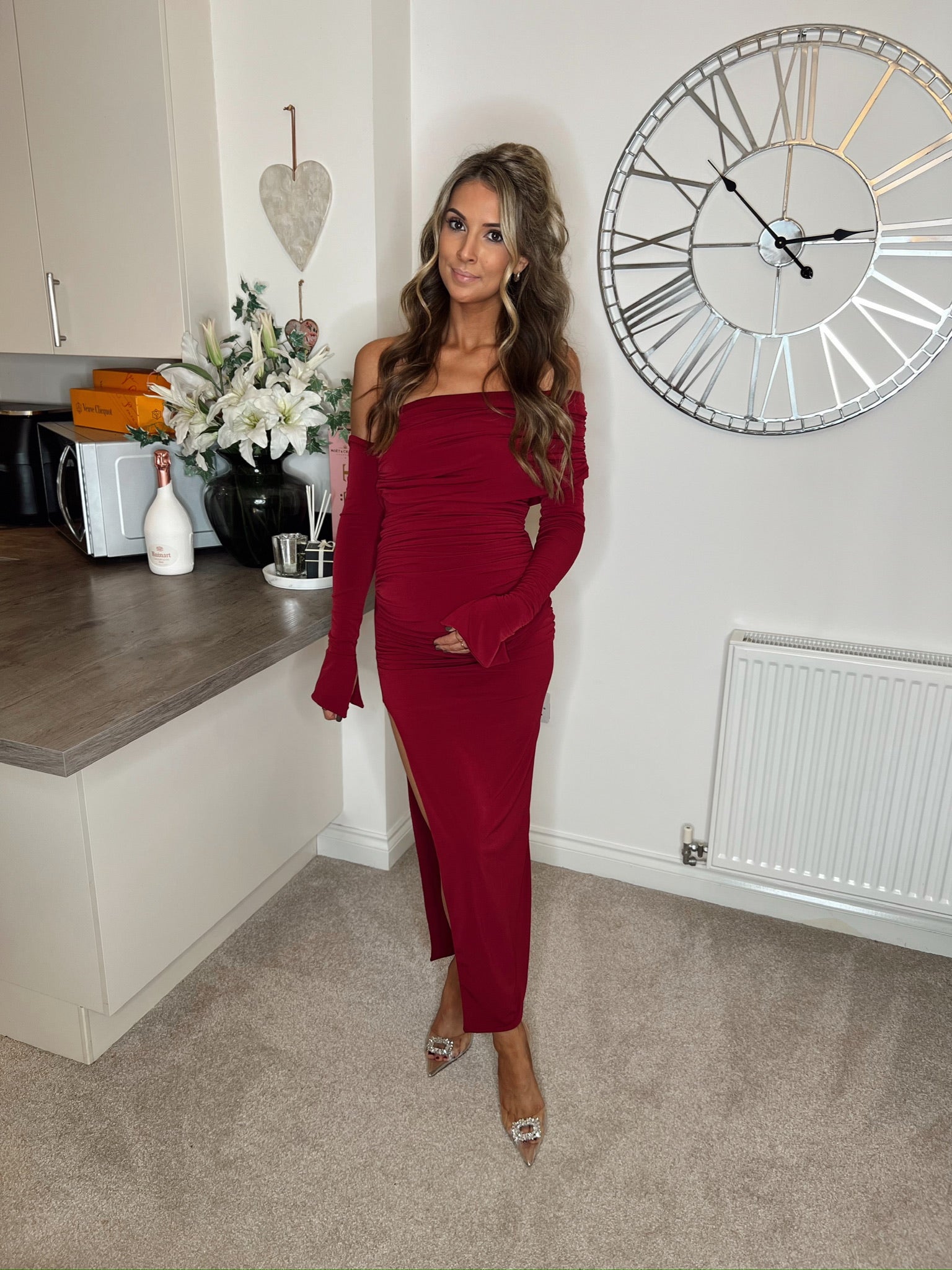 April Two Sleeve Maternity Dress Wine