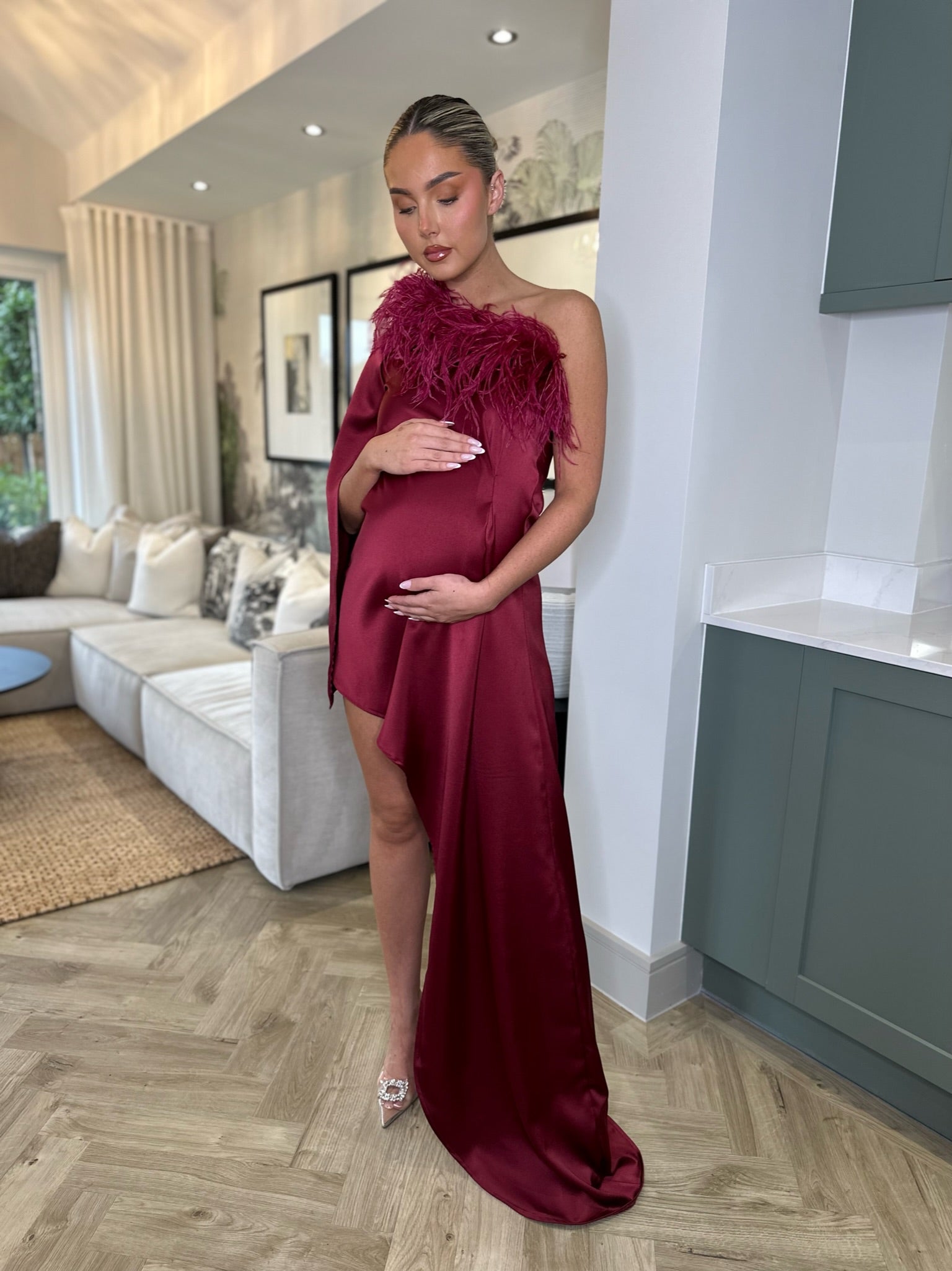 Liberty Ostrich Maternity Dress Wine
