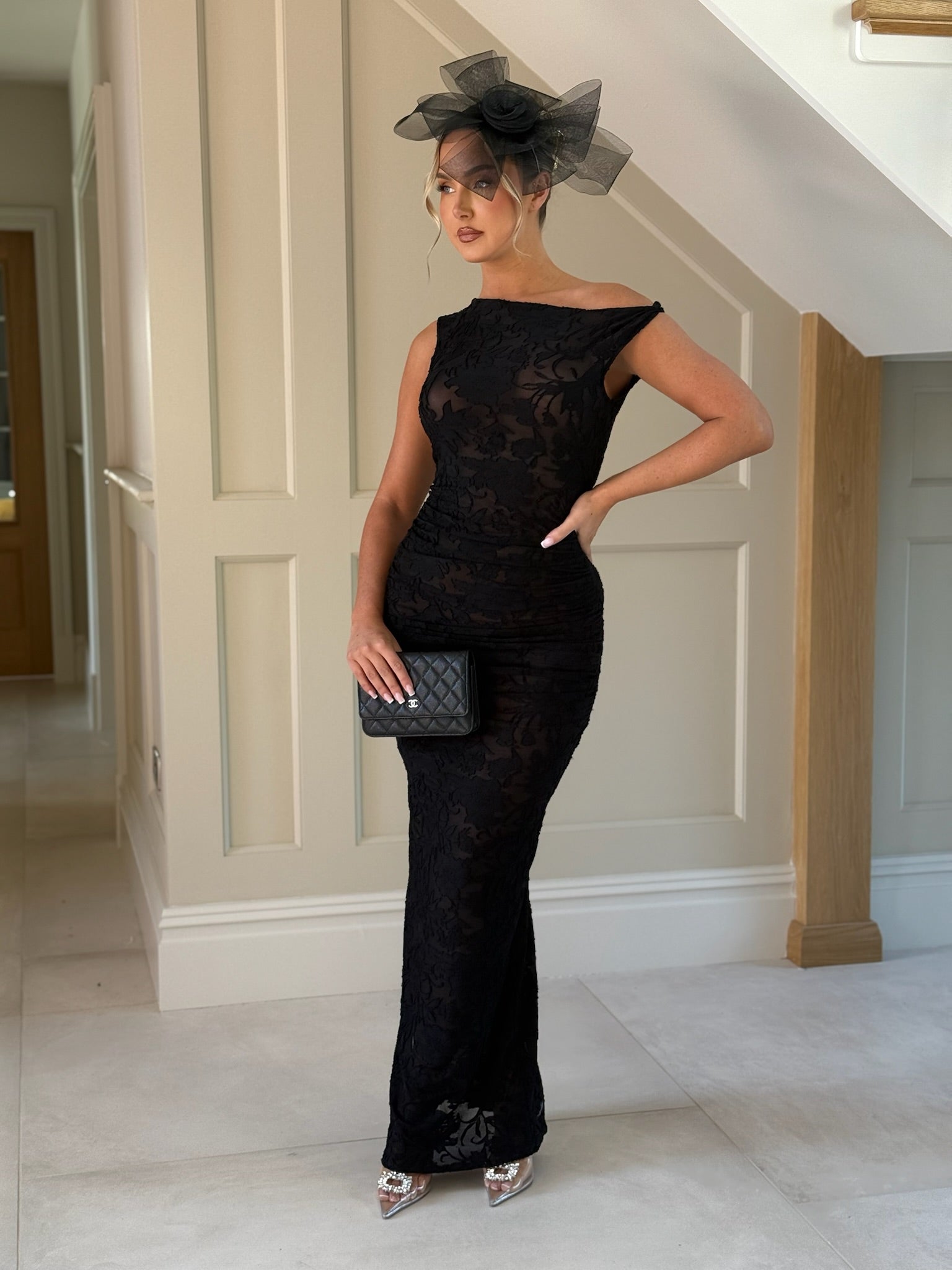 Ada Sleeveless Floorlength Sheer Dress Black