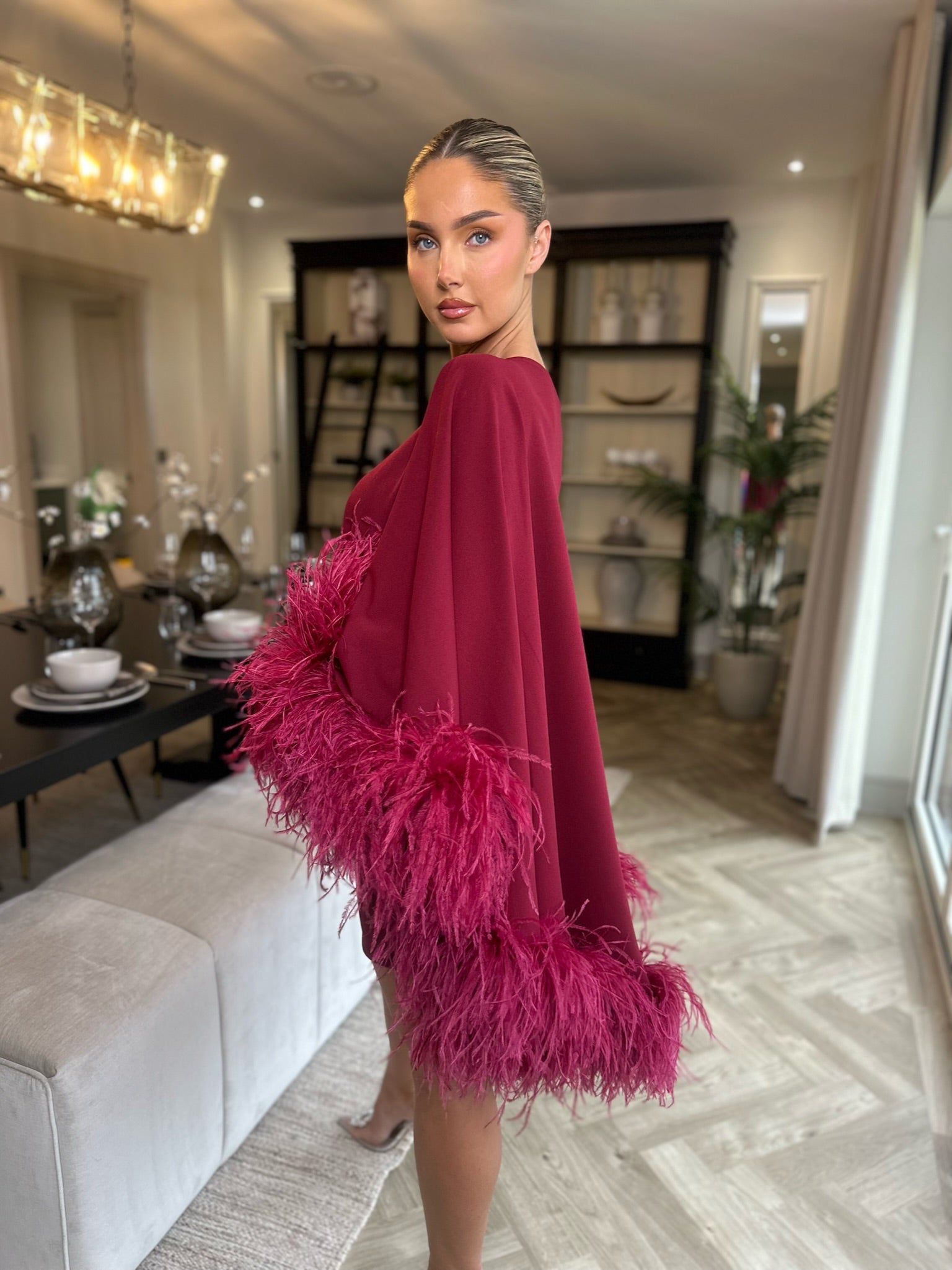 Kylie Cape Mini Skirt Set Wine