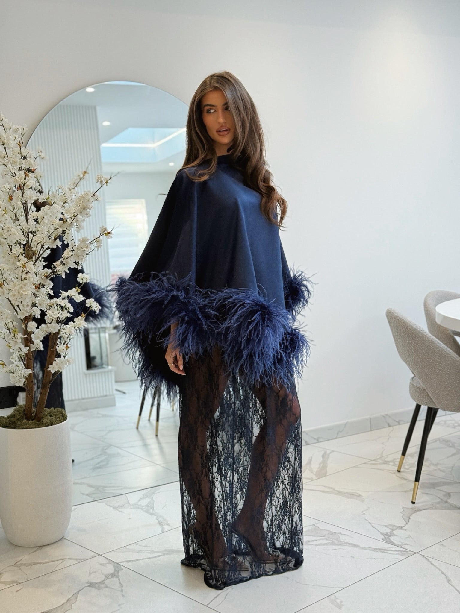 Amina Cape Skirt Set Navy Blue