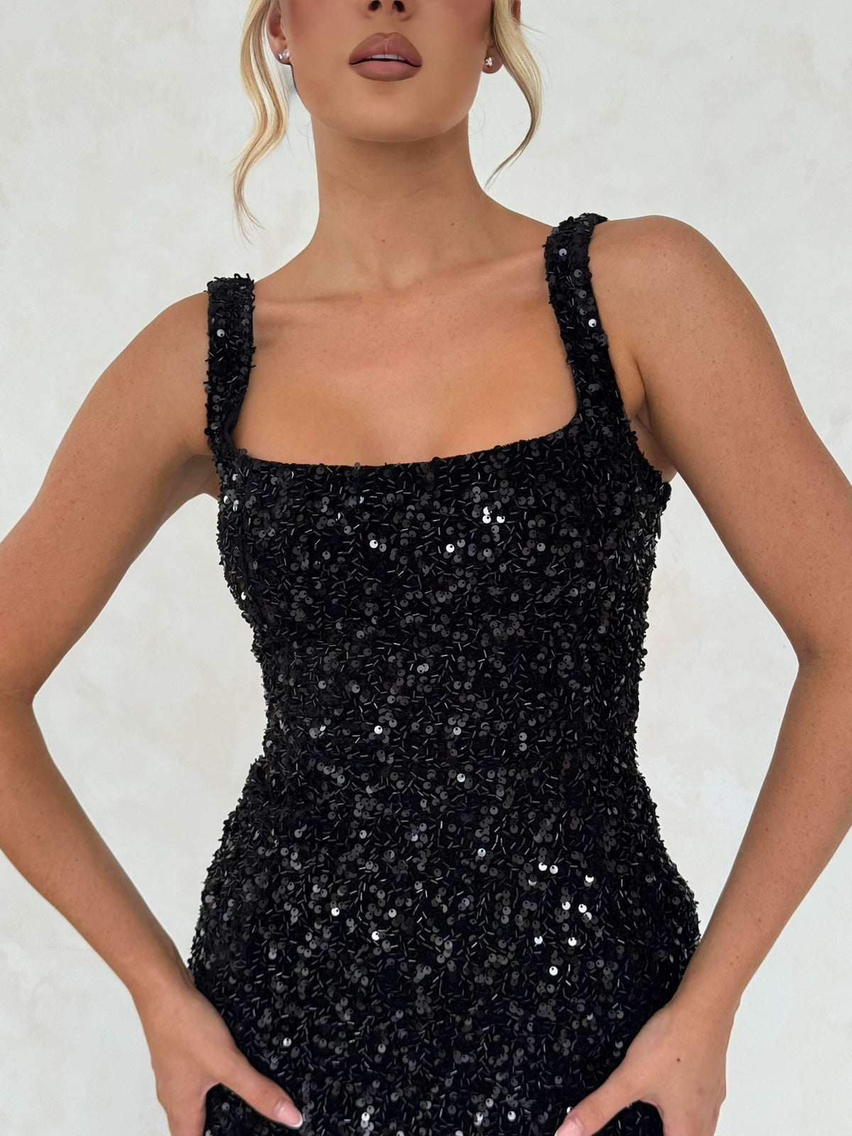 Sequin Mini Dress Chocolate Black