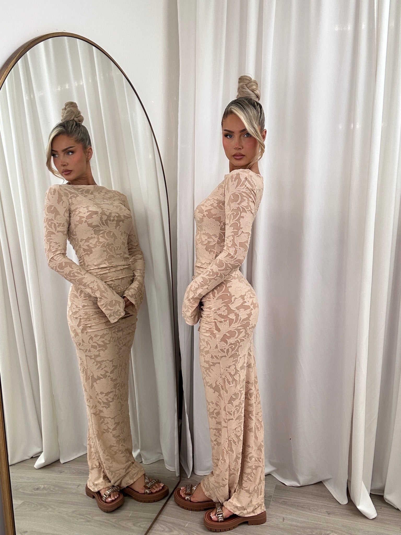 Ada Floorlength Sheer Dress Nude
