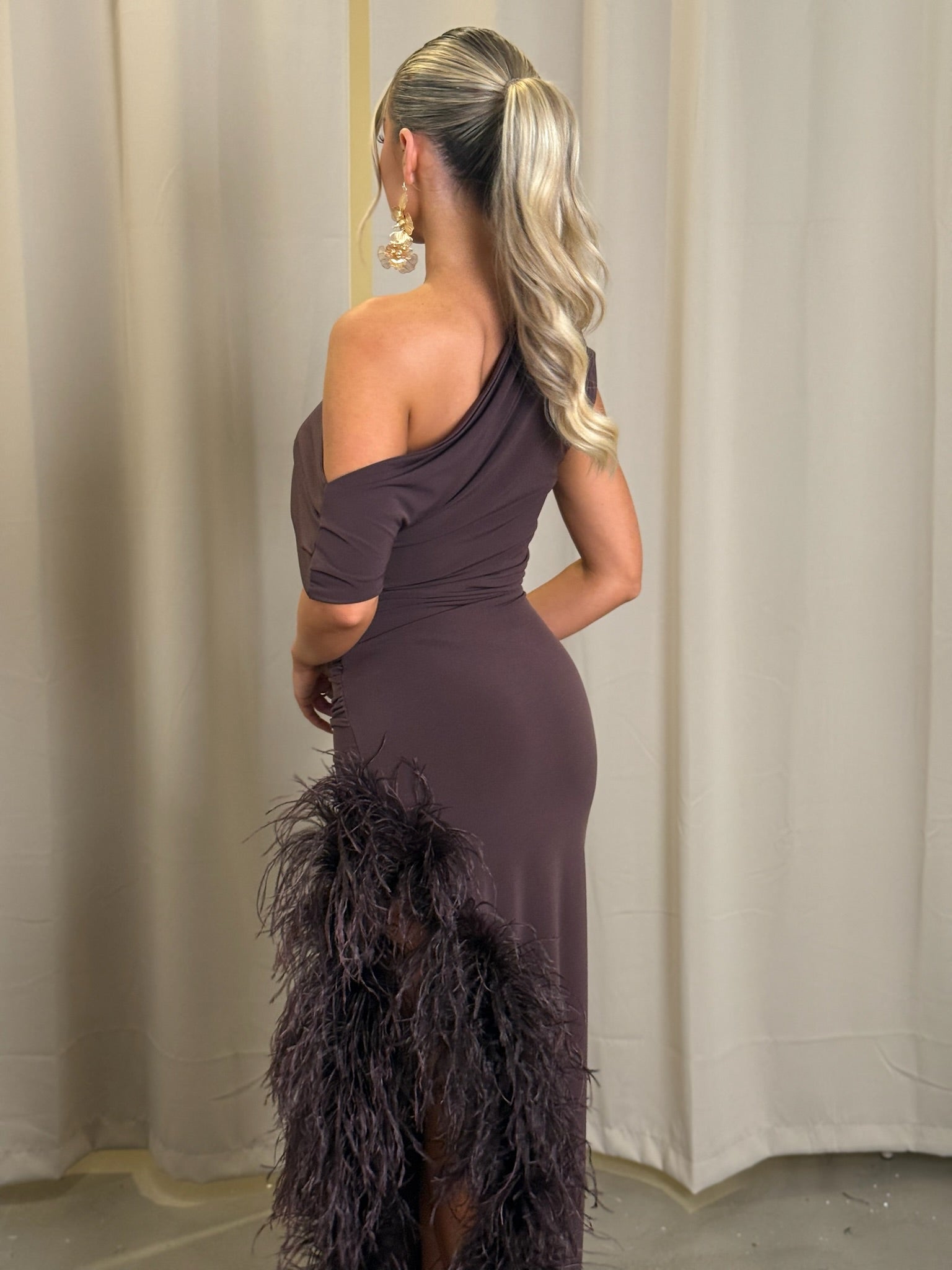 Sydney Ostrich Feather Dress Chocolate Brown