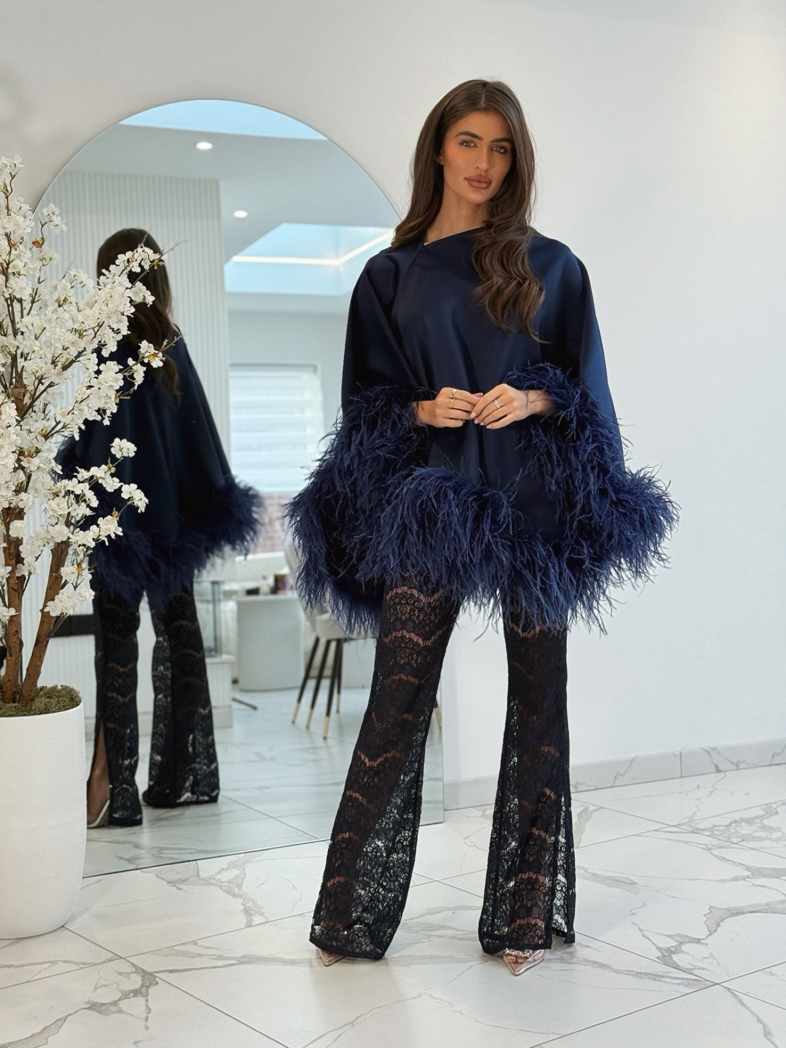 Amina Cape Trouser Set navy blue