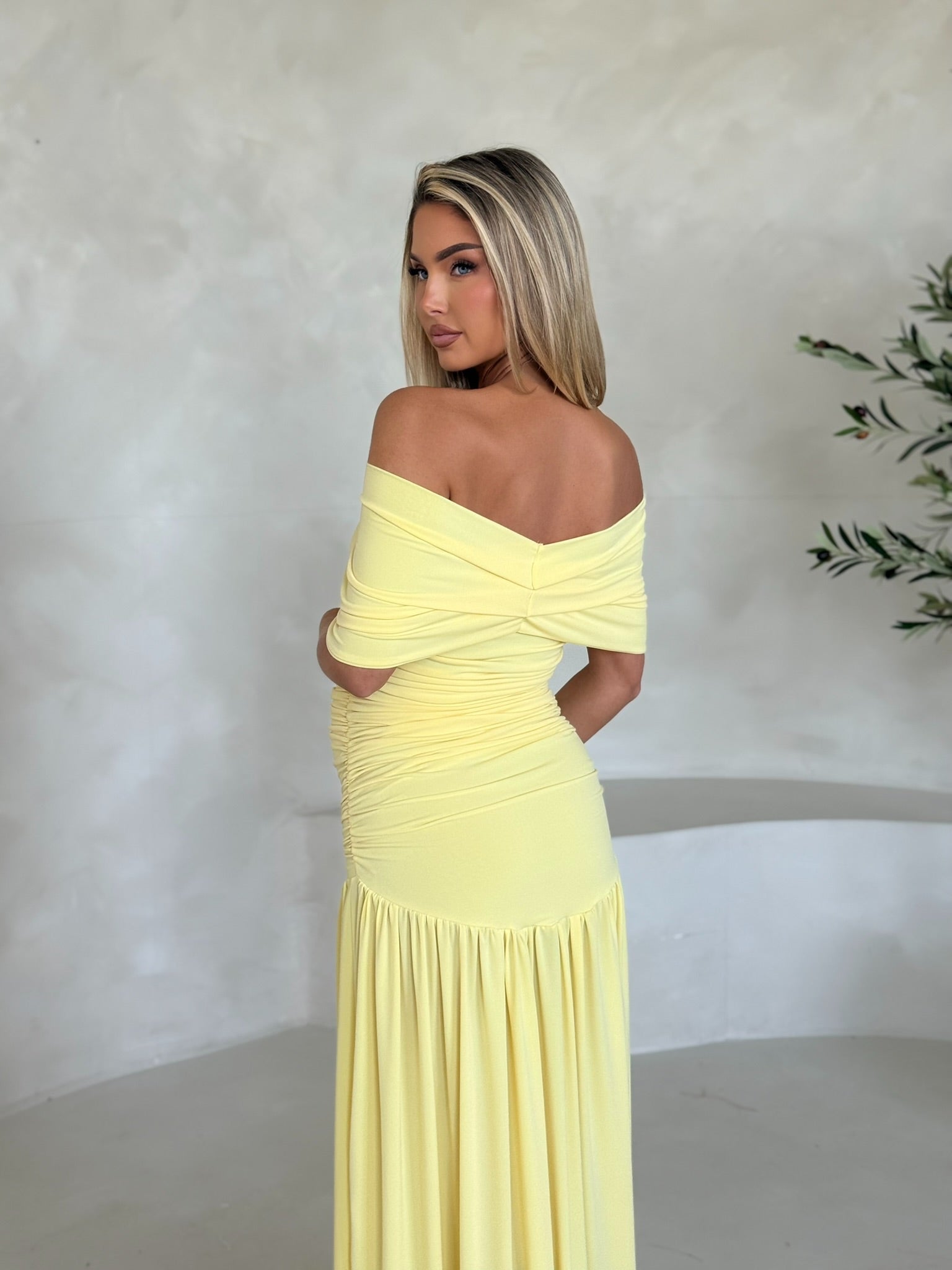 Isla Maternity Off the Shoulder maxi Dress Yellow