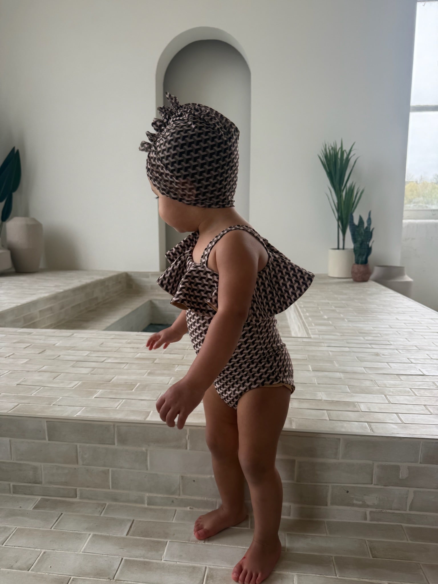 Mini Taupe Miami Ruffle shoulder Swimsuit