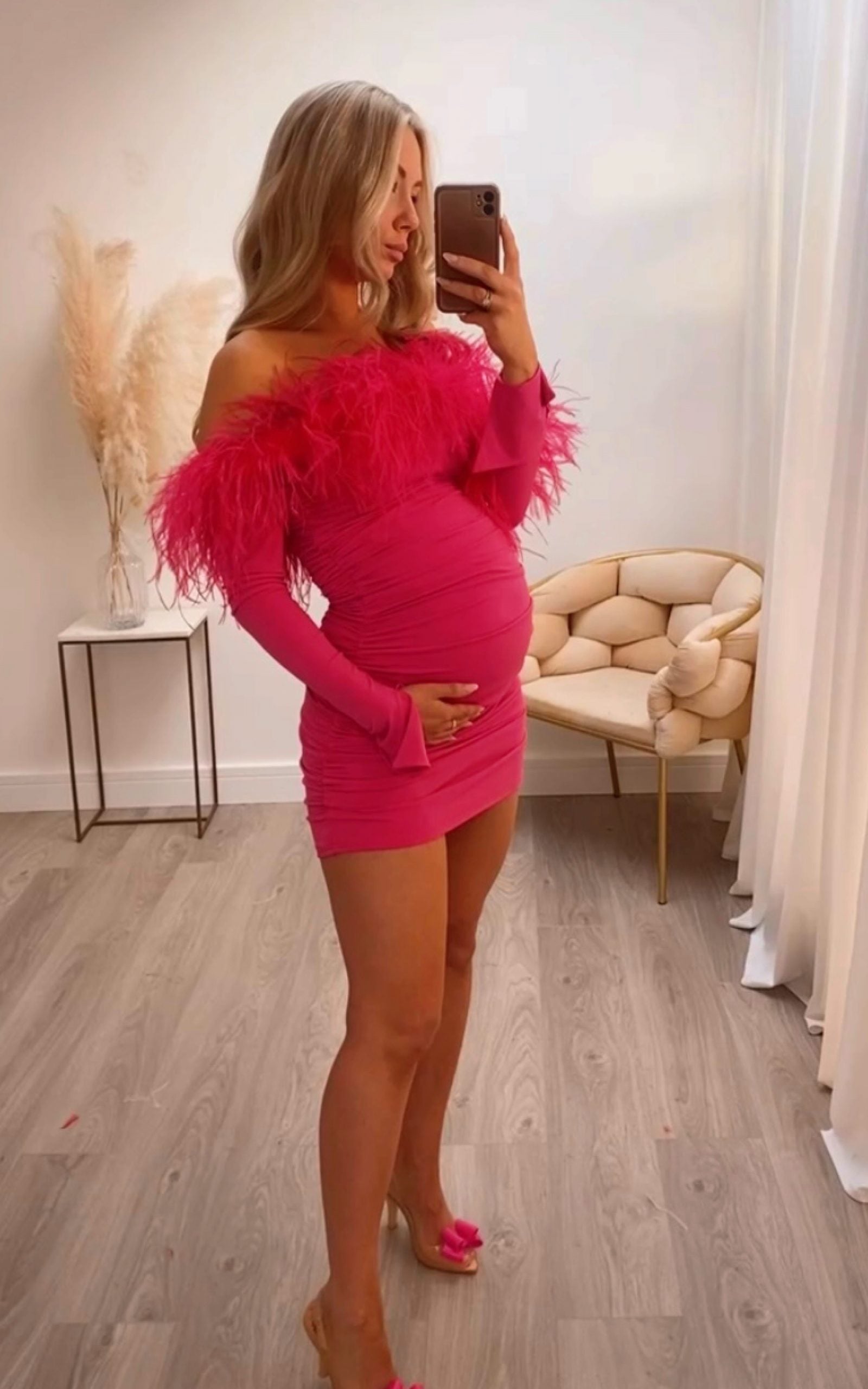 Carrie Ostrich Maternity Mini Hot Pink