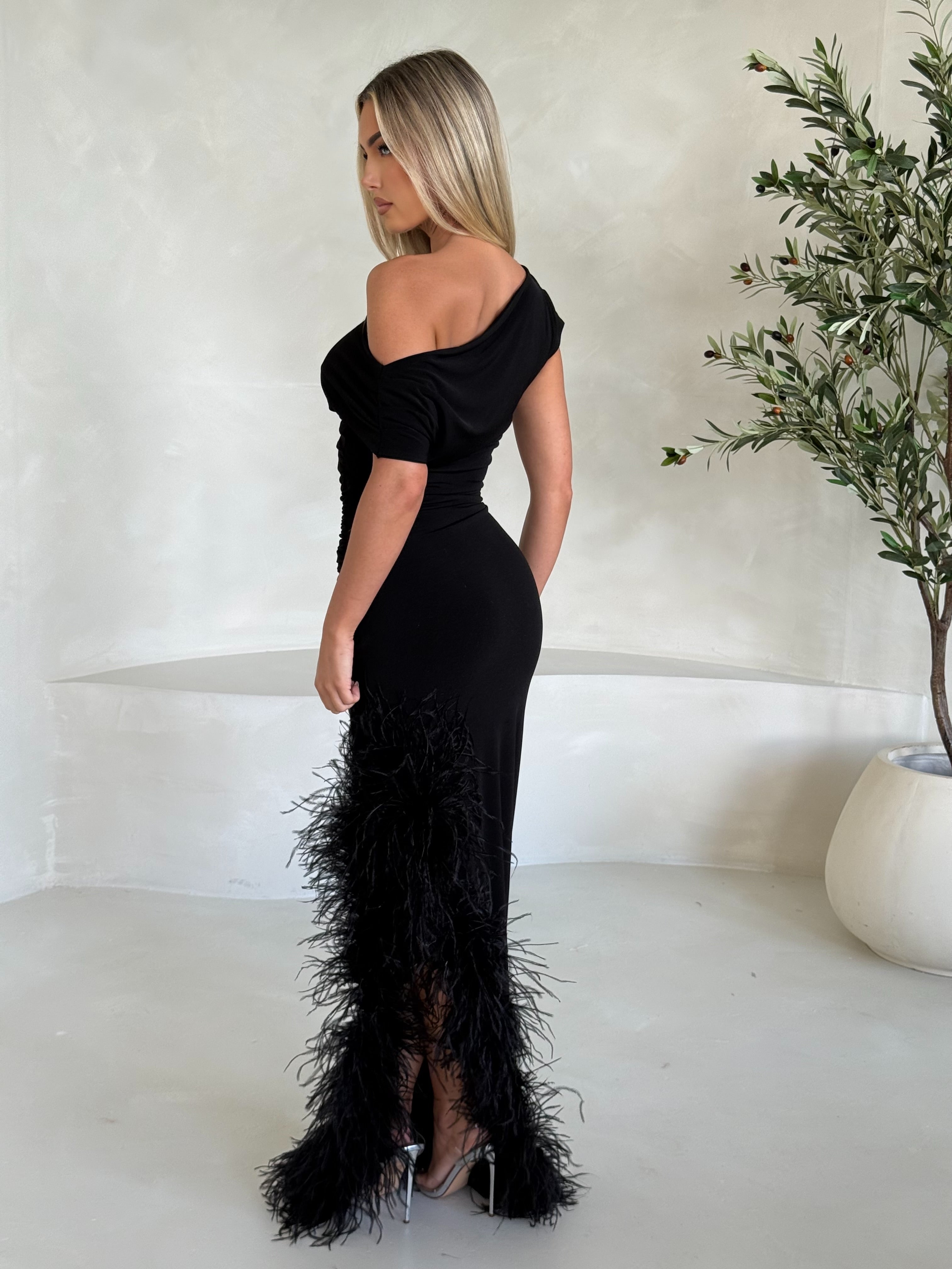 Sydney Ostrich Feather Dress Black