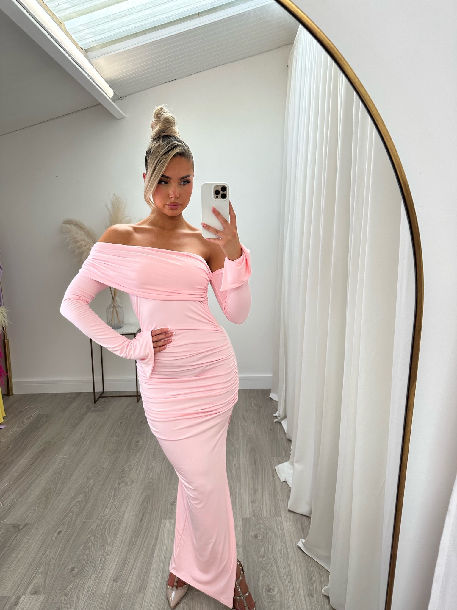 April Two Sleeve Midi Dress Baby Pink