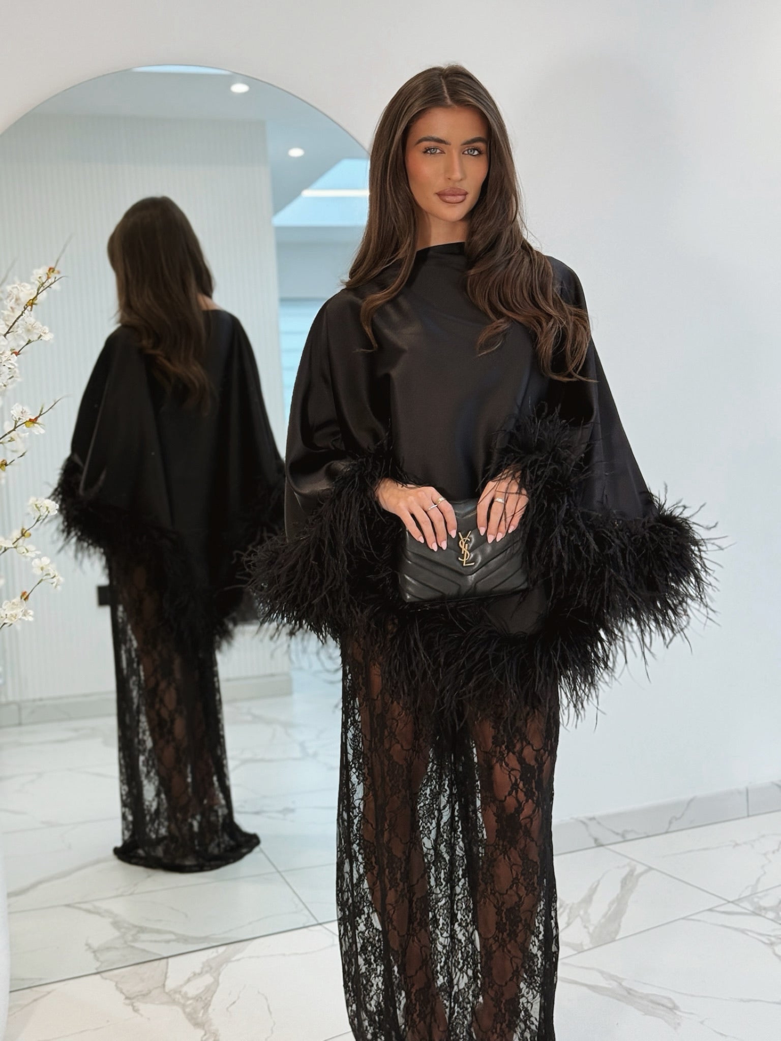 Amina Cape Skirt Set Black